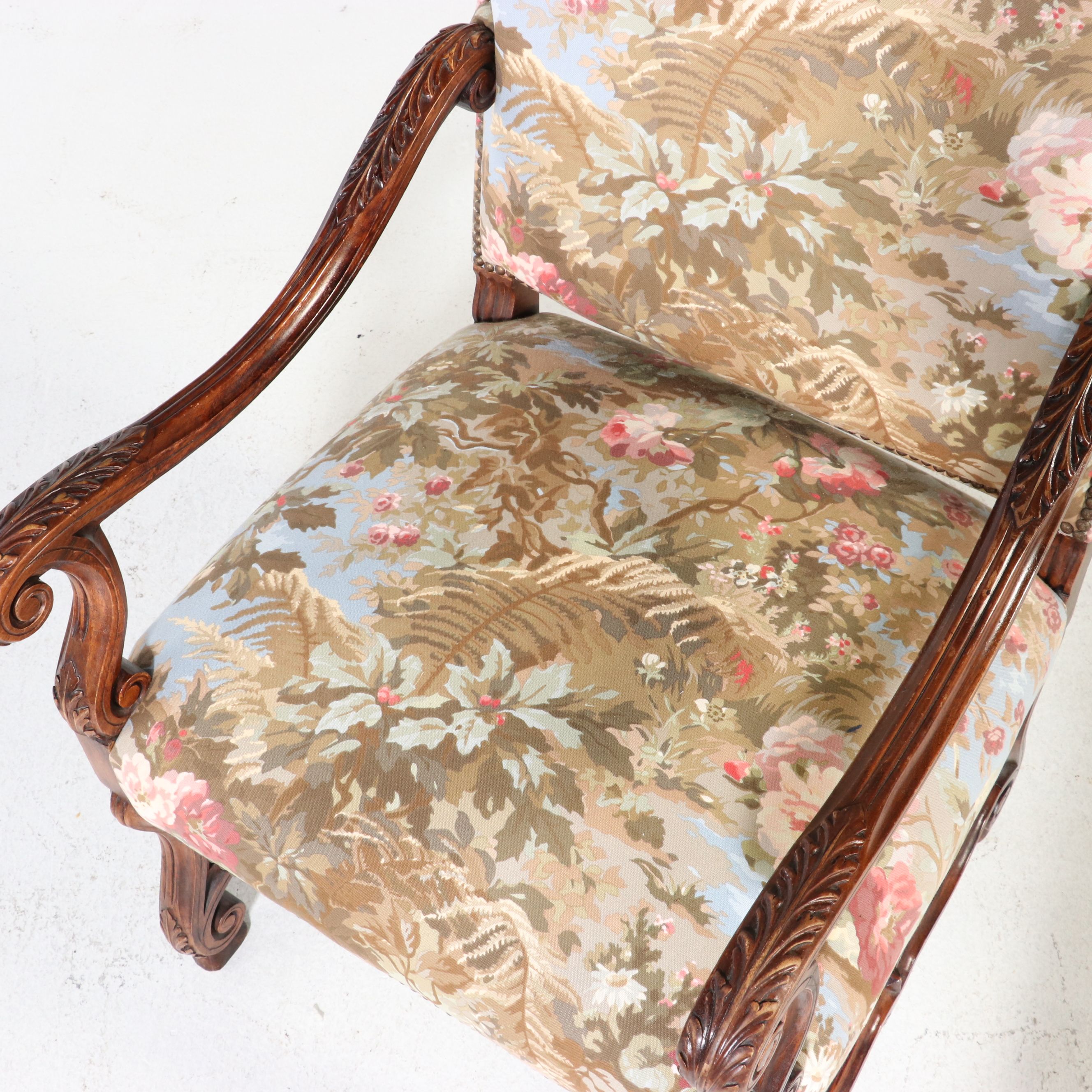 Pair of Louis XIV Style Carved Walnut Os de Mouton Armchairs, 20th Century