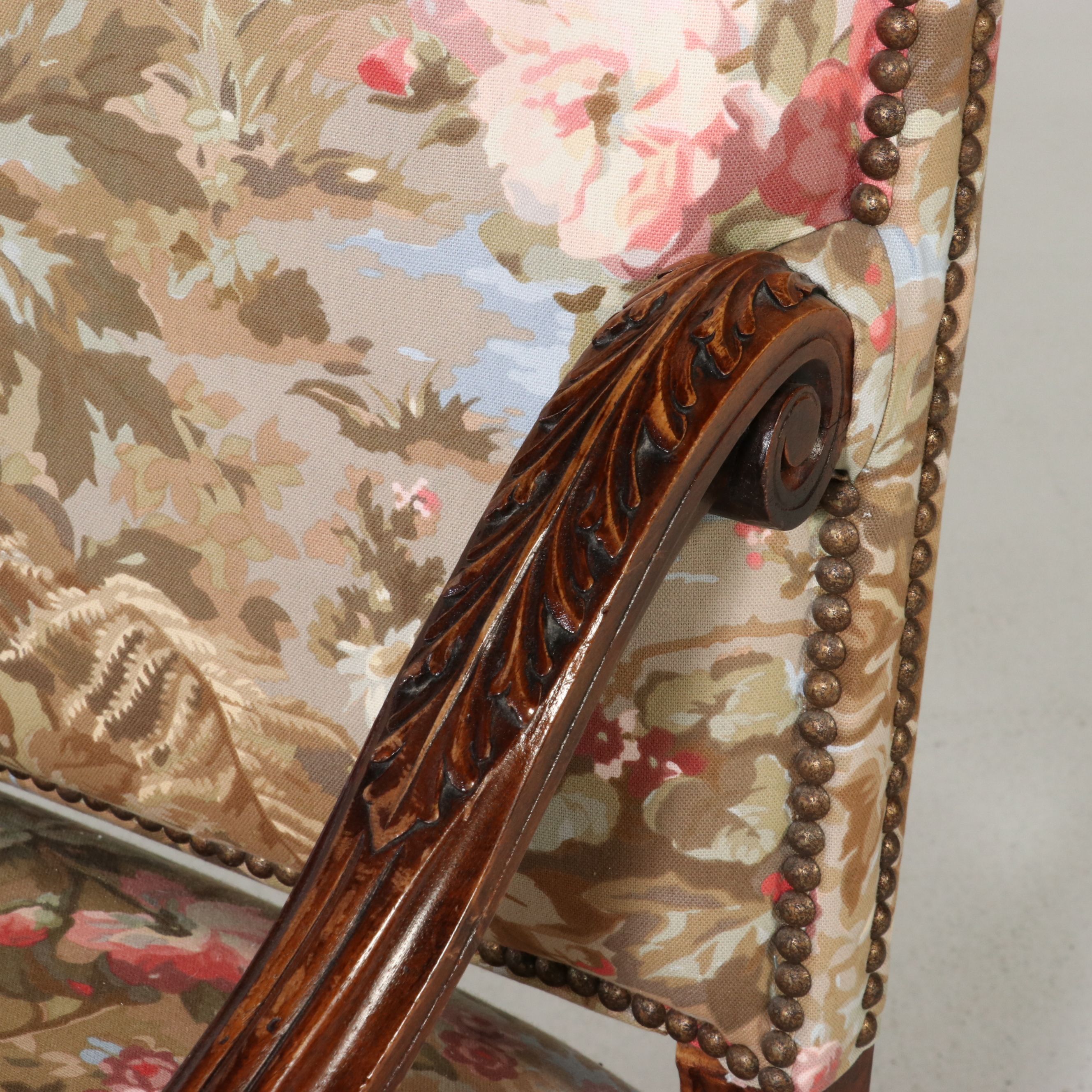 Pair of Louis XIV Style Carved Walnut Os de Mouton Armchairs, 20th Century