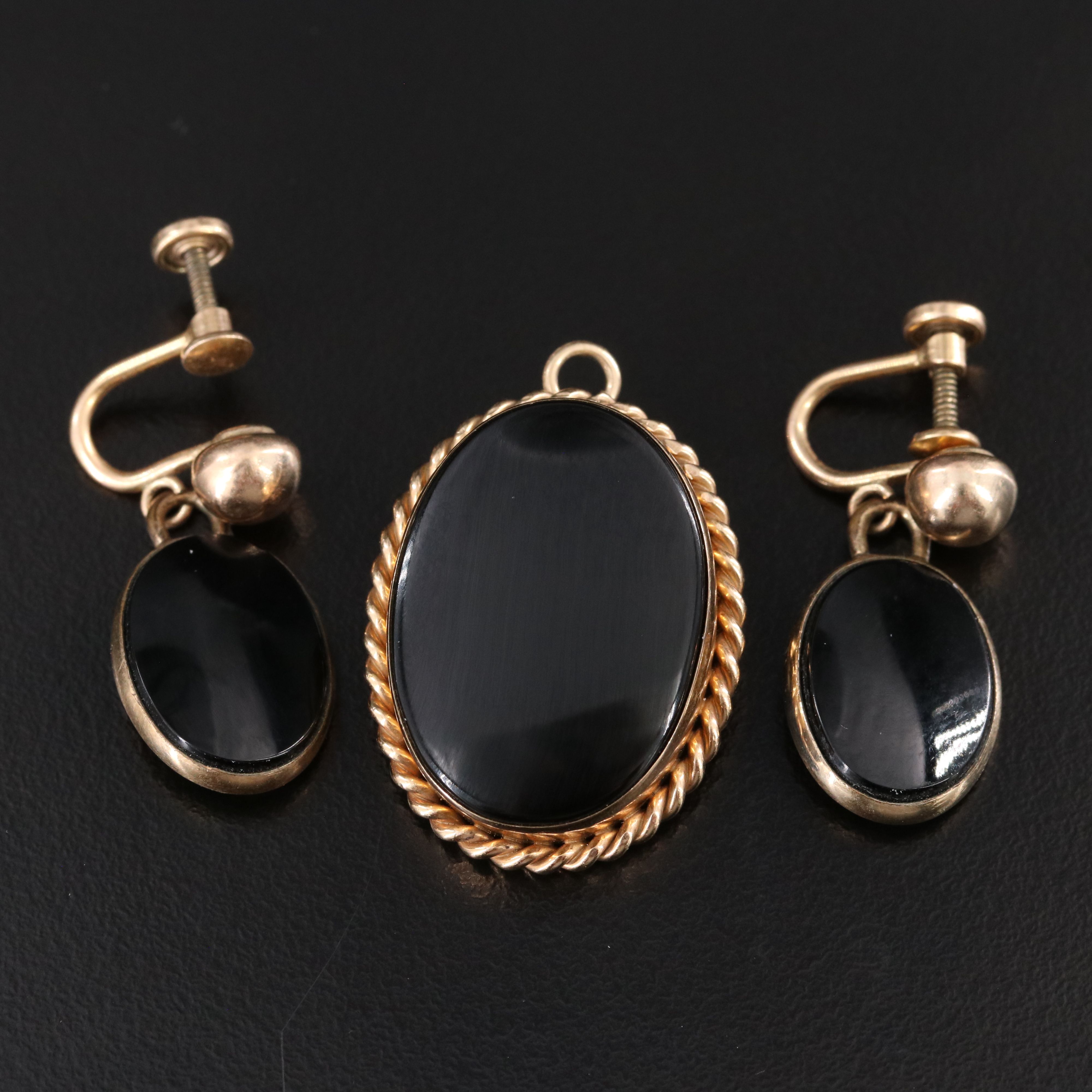 W.E. Richards Co. and Carla Gold-Filled Black Onyx Earrings and Pendant