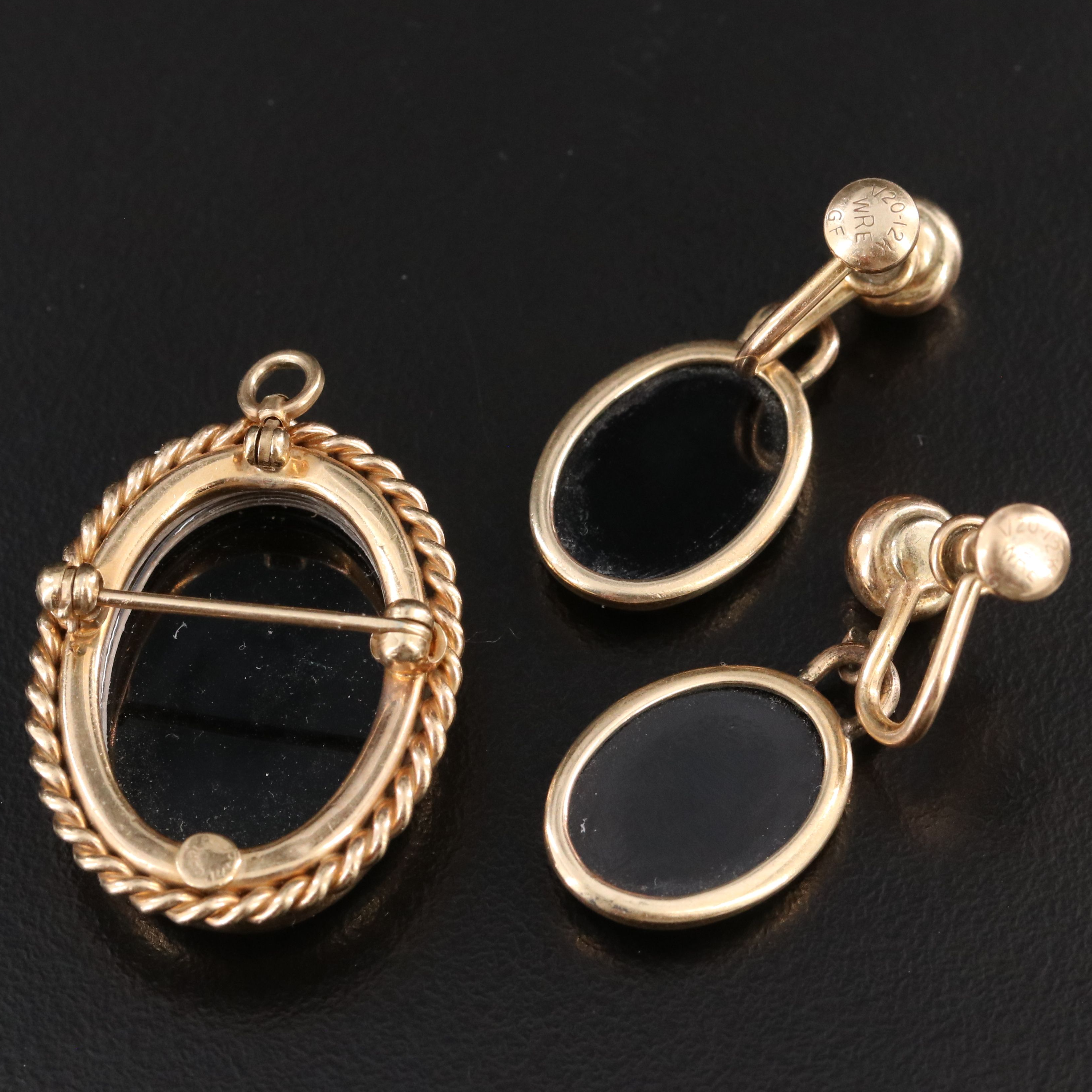 W.E. Richards Co. and Carla Gold-Filled Black Onyx Earrings and Pendant