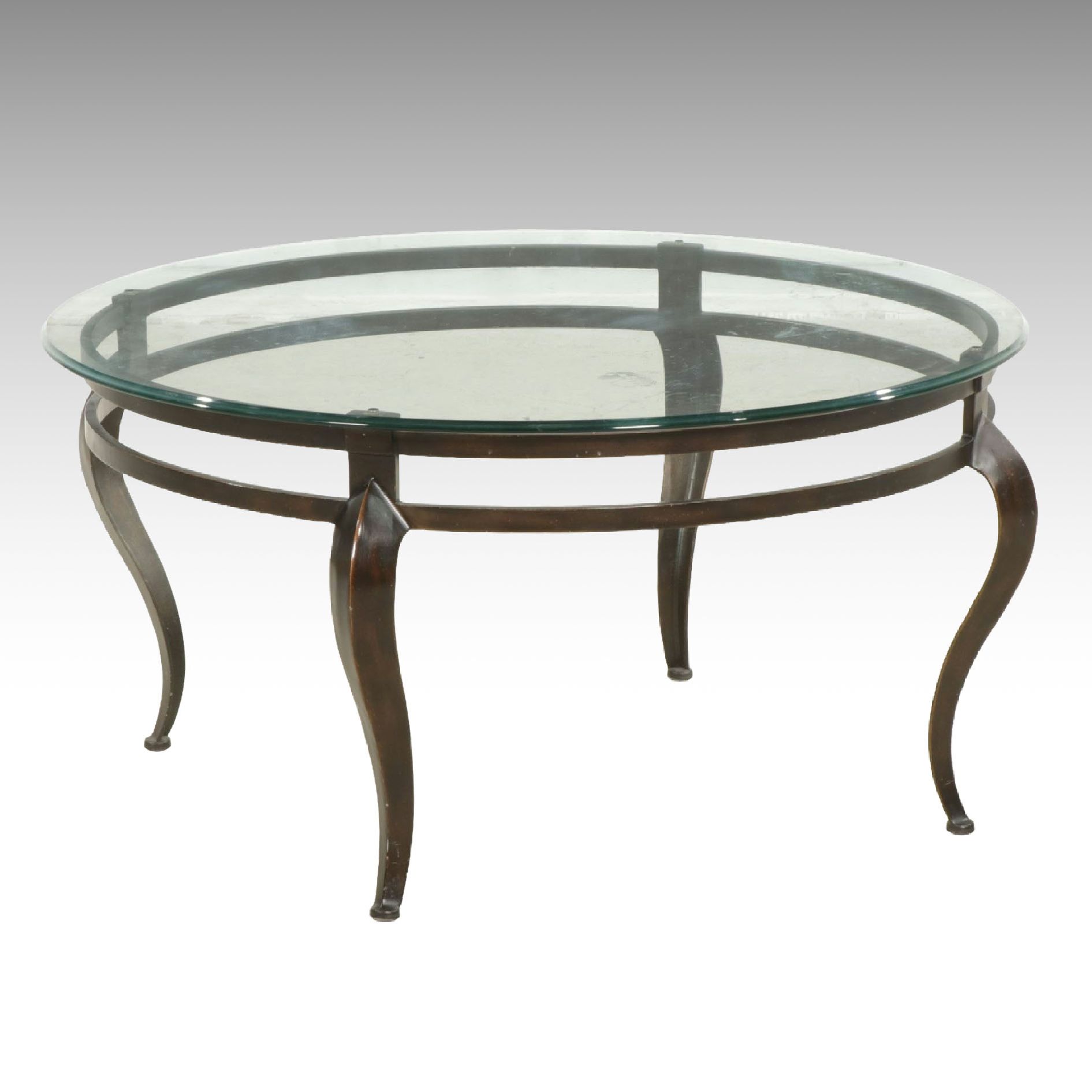 Contemporary Metal Framed Round Glass Top Coffee Table