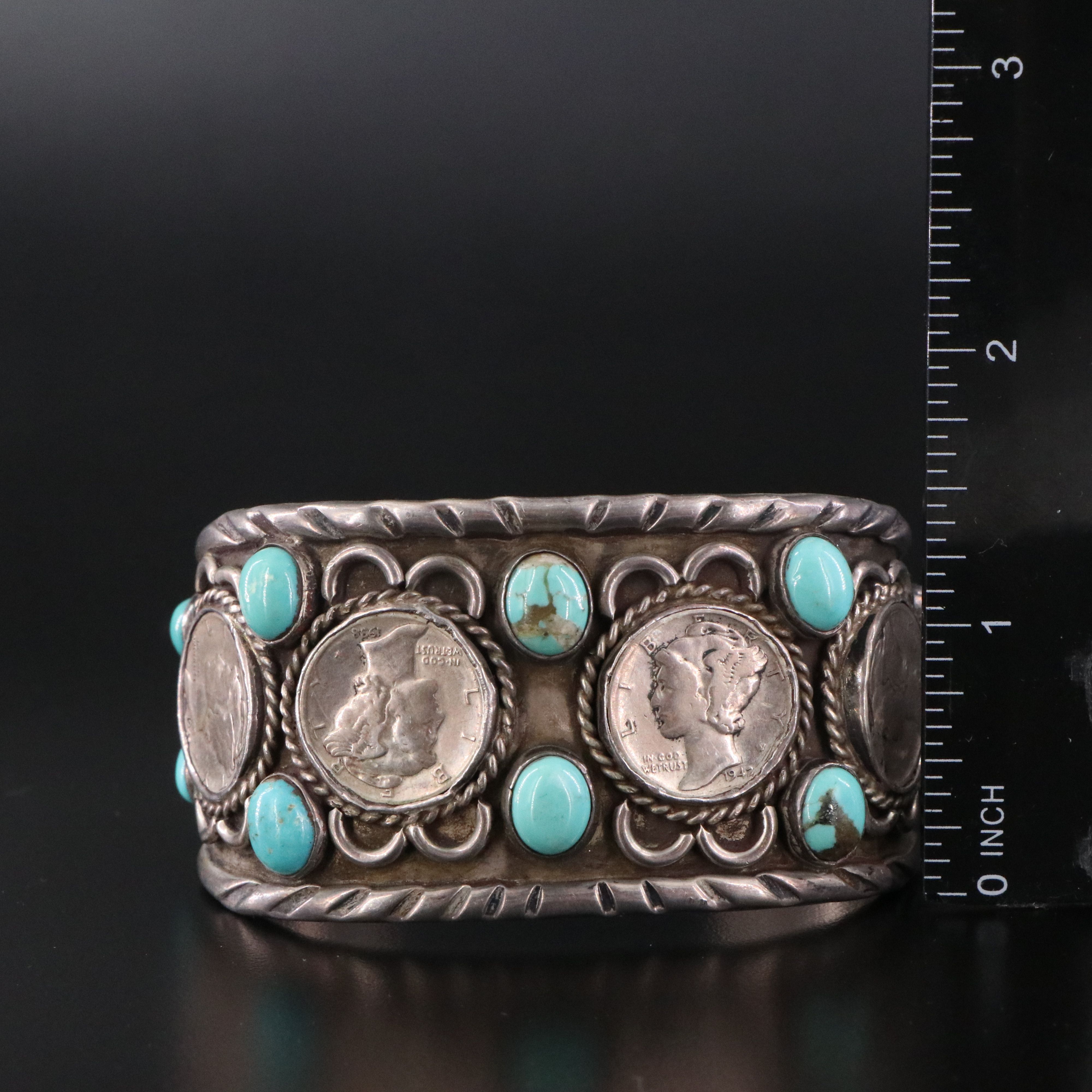 Jane Popovich Navajo Diné Sterling Turquoise and American Coin Jewelry