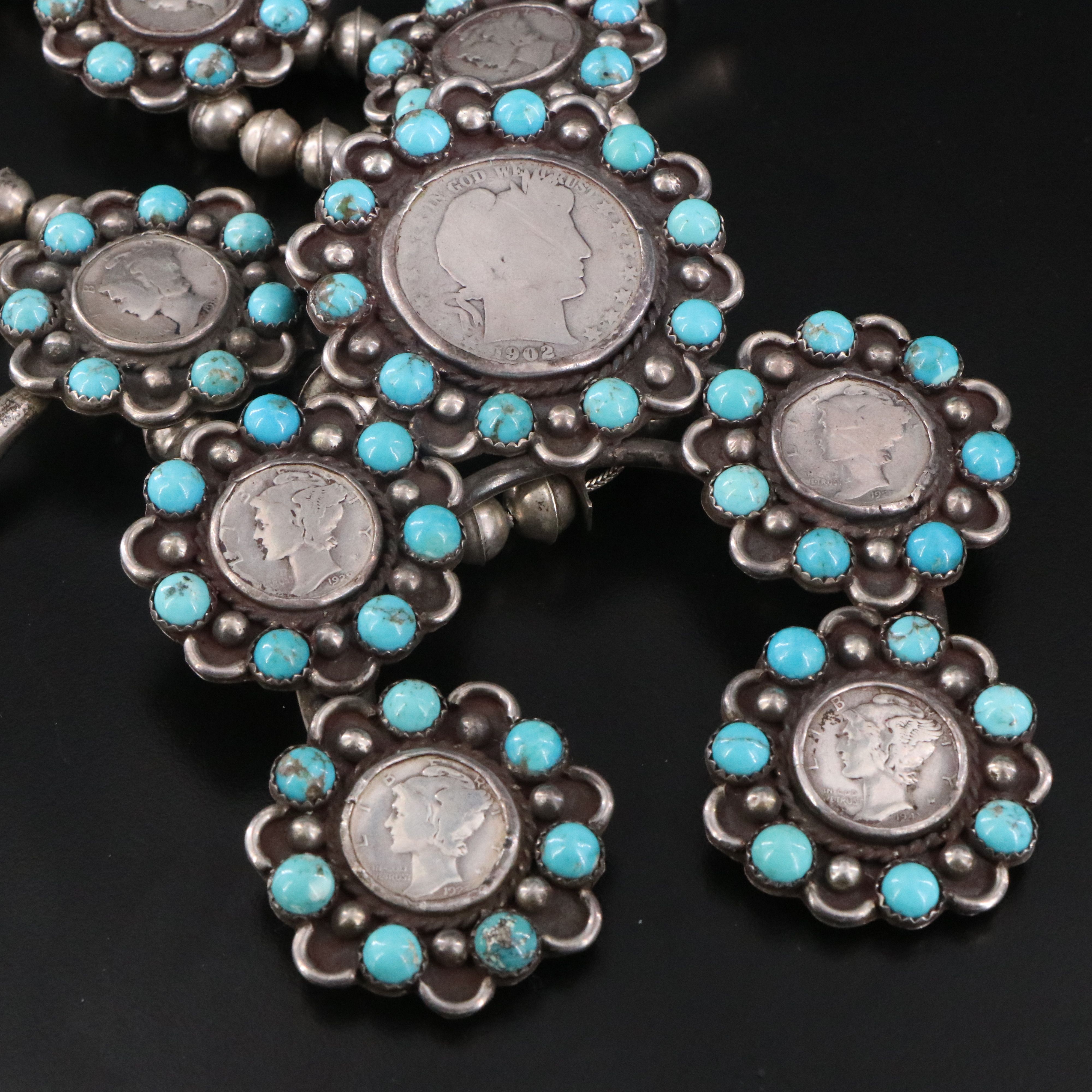 Jane Popovich Navajo Diné Sterling Turquoise and American Coin Jewelry
