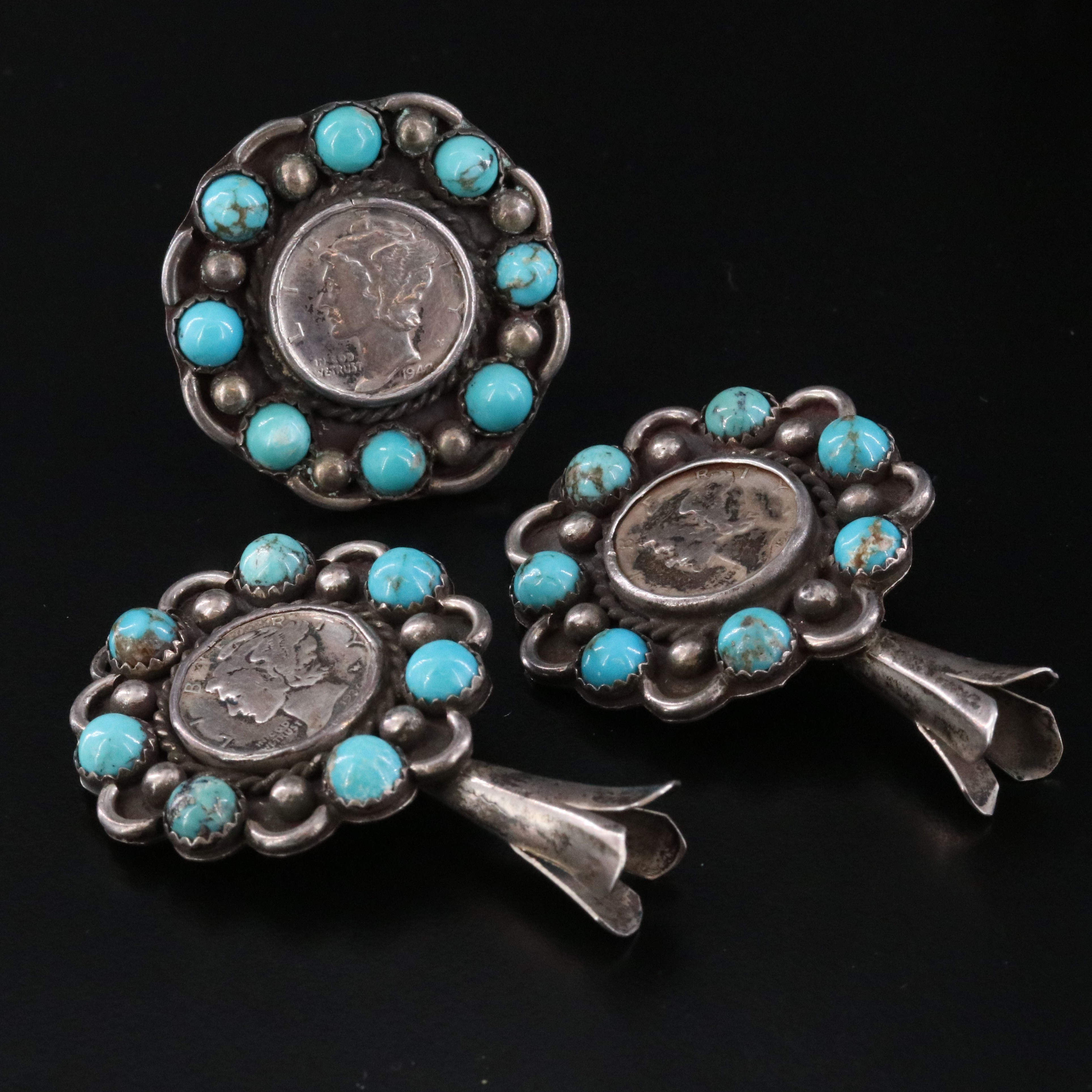 Jane Popovich Navajo Diné Sterling Turquoise and American Coin Jewelry