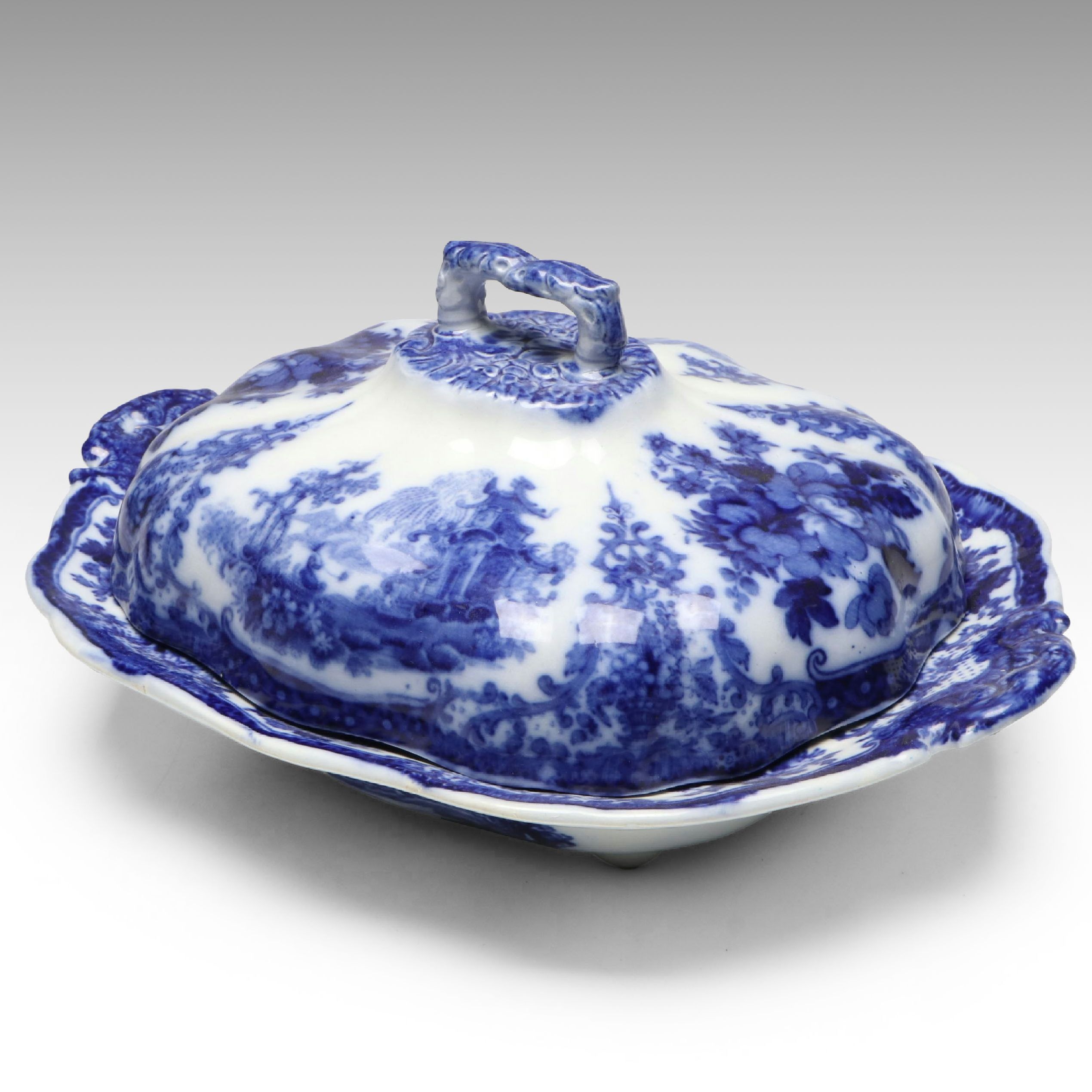 William Adams & Co. "Fairy Villas" Transferware Covered Vegetable Dish