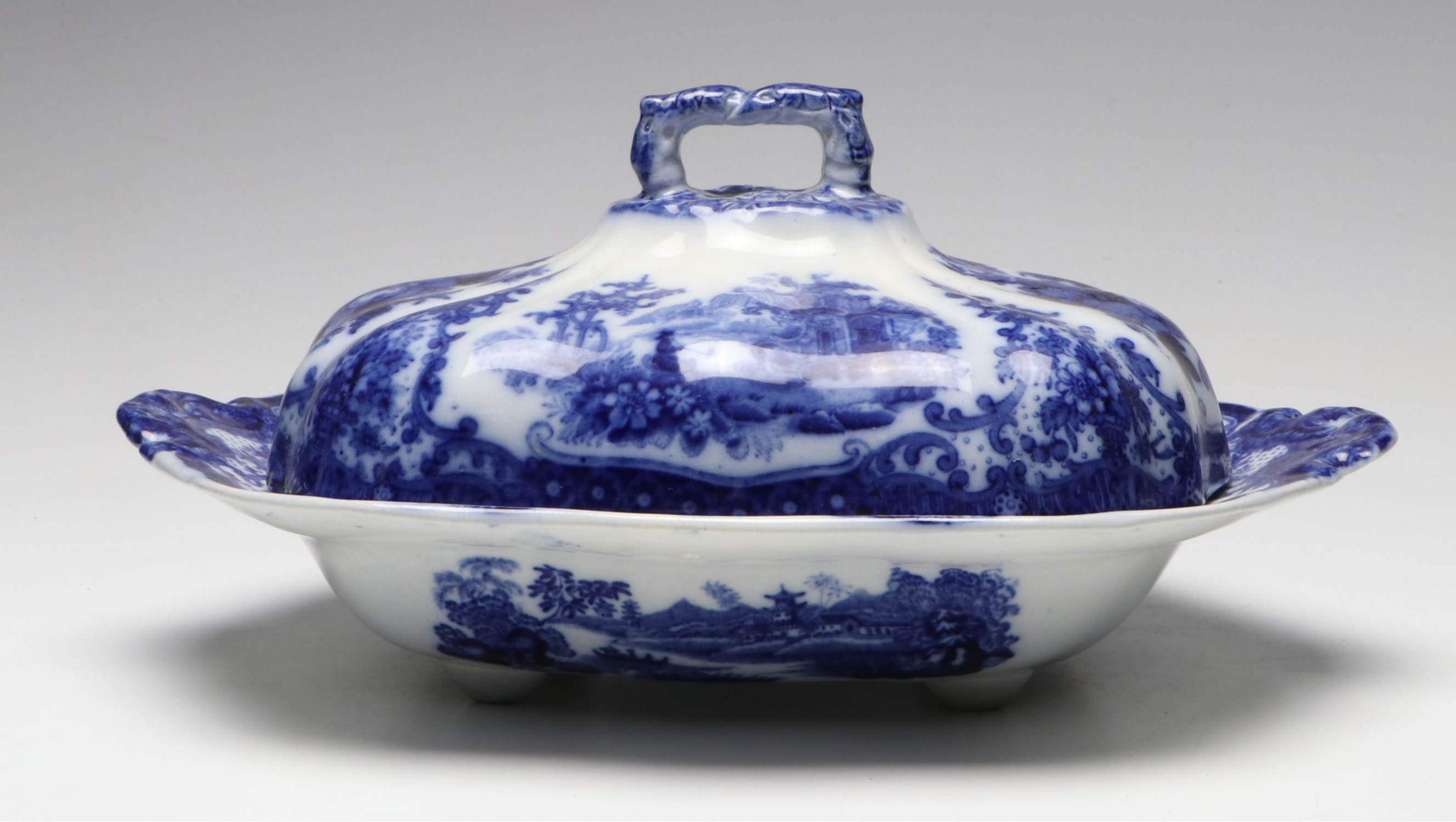 William Adams & Co. "Fairy Villas" Transferware Covered Vegetable Dish