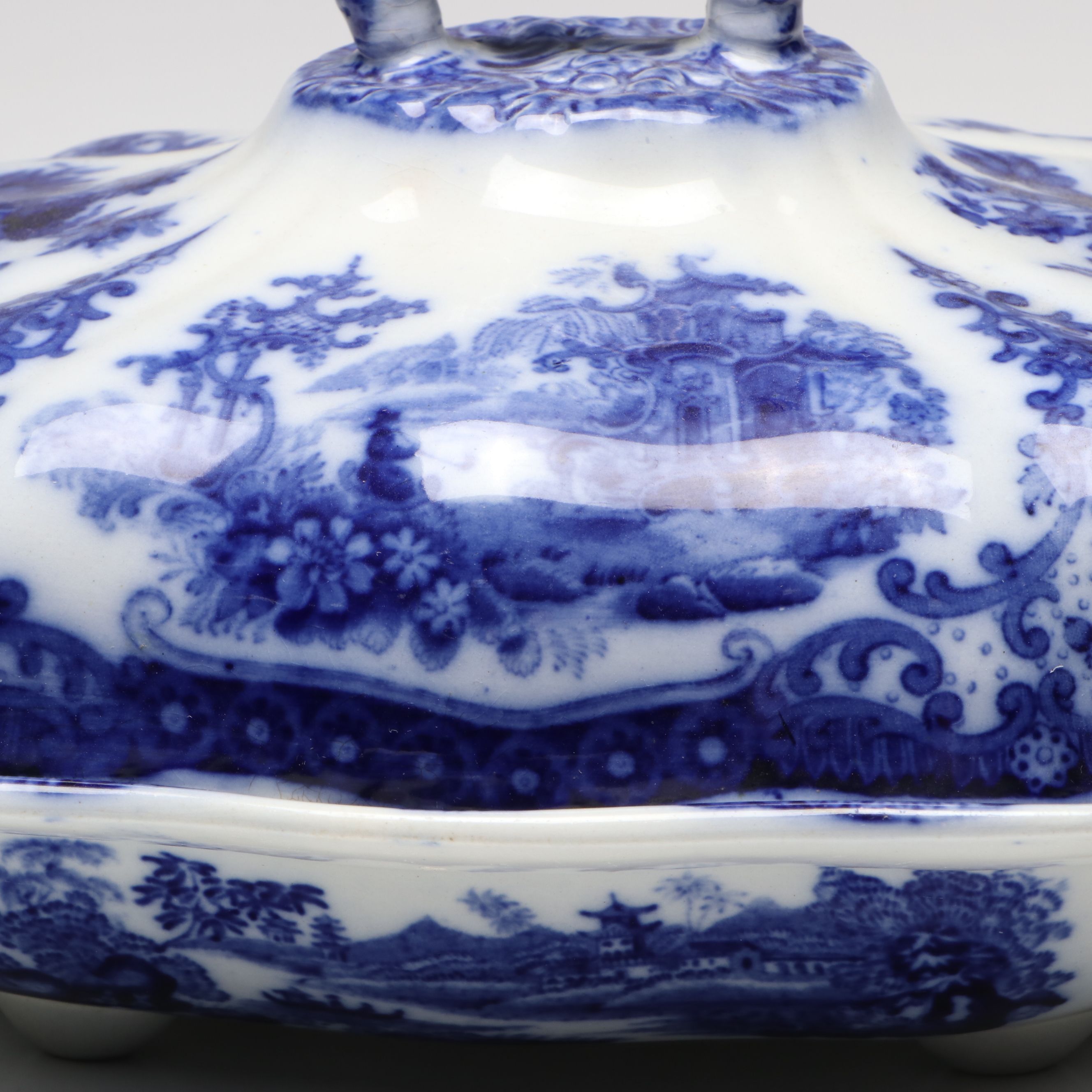 William Adams & Co. "Fairy Villas" Transferware Covered Vegetable Dish