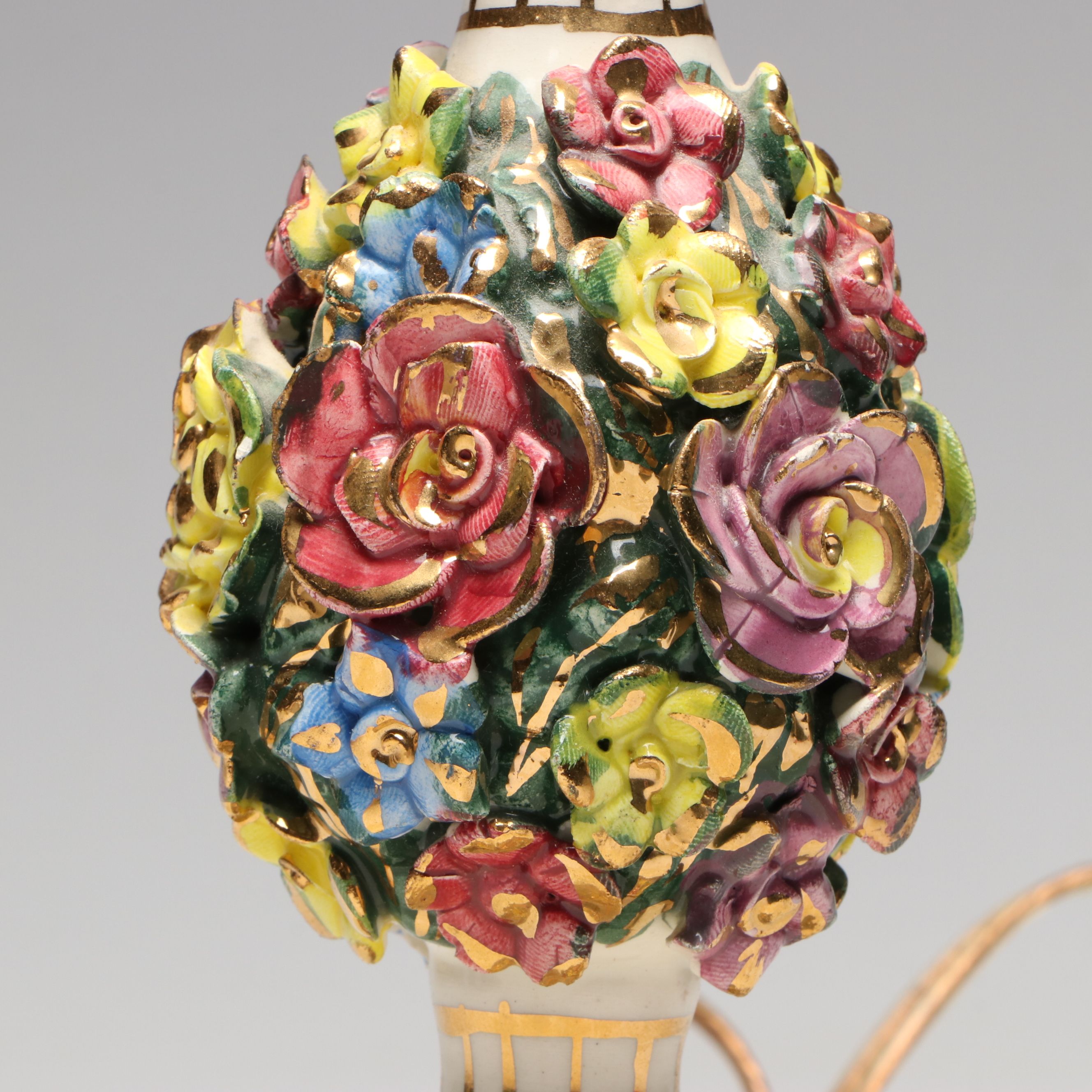 Capodimonte Style Gilt Floral Porcelain Body Table Lamp