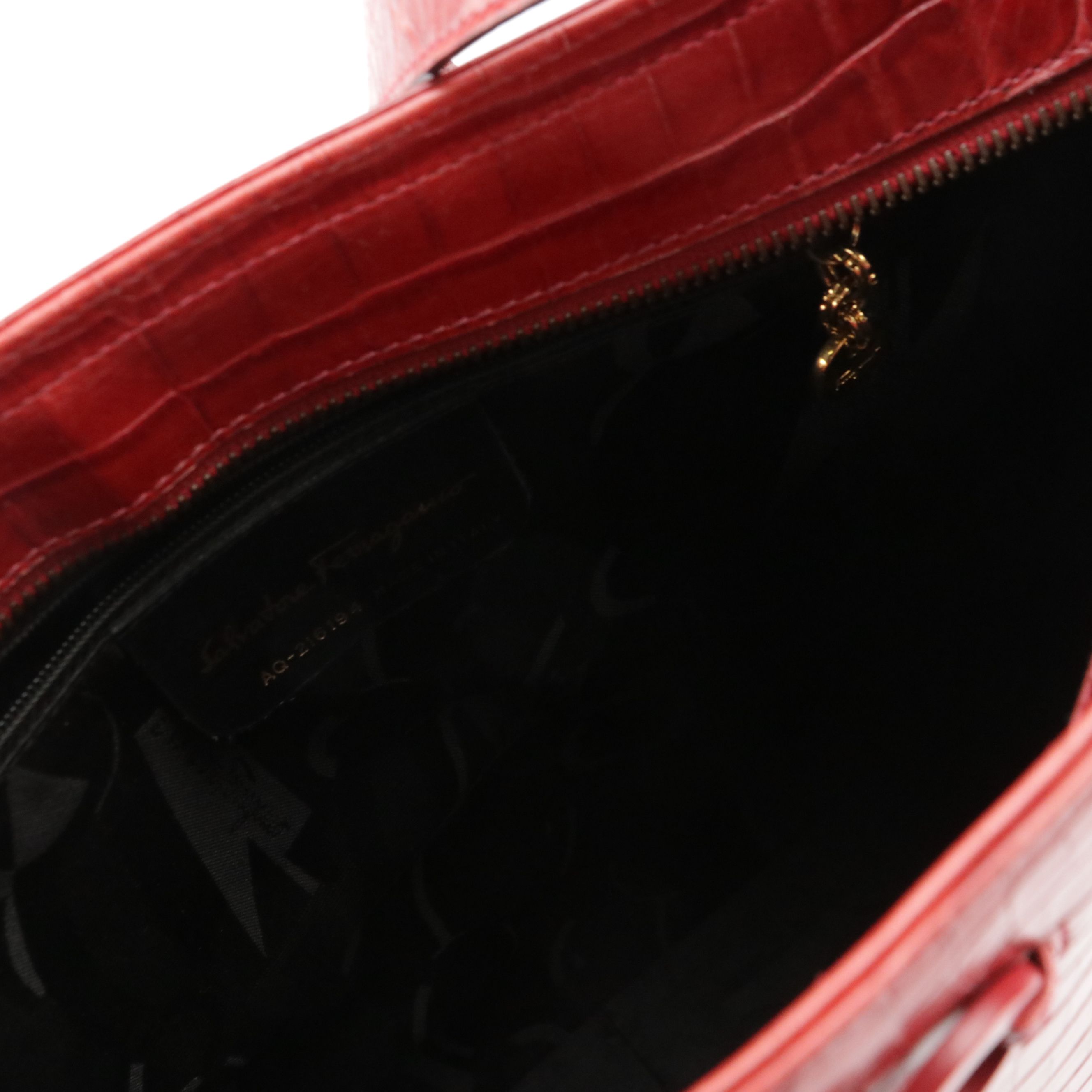 Salvatore Ferragamo Hobo Shoulder Bag in Red Crocodile Embossed Leather