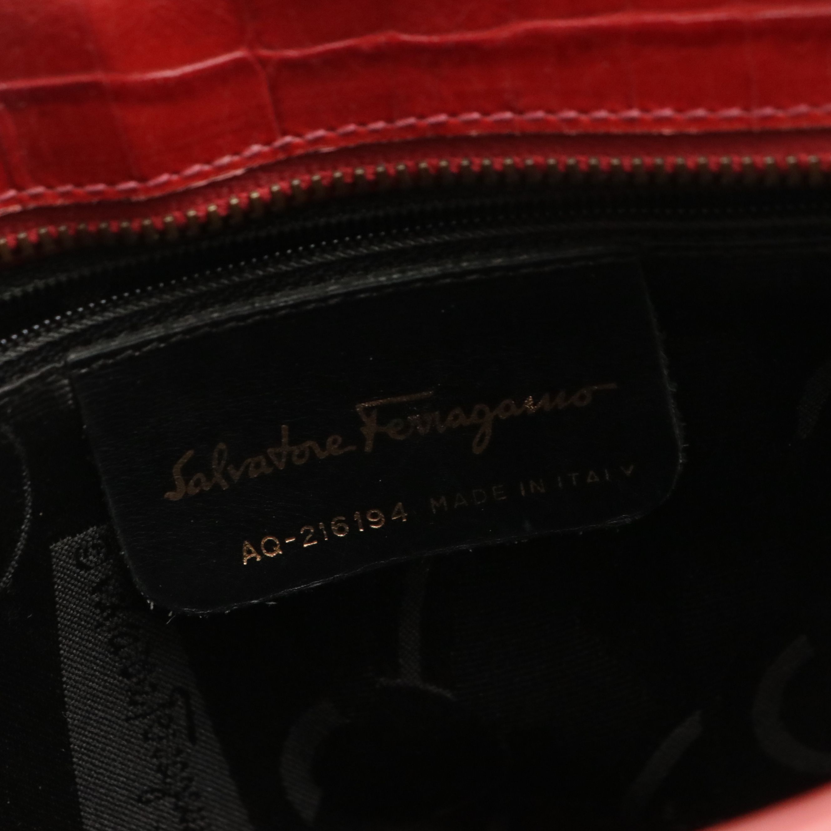 Salvatore Ferragamo Hobo Shoulder Bag in Red Crocodile Embossed Leather
