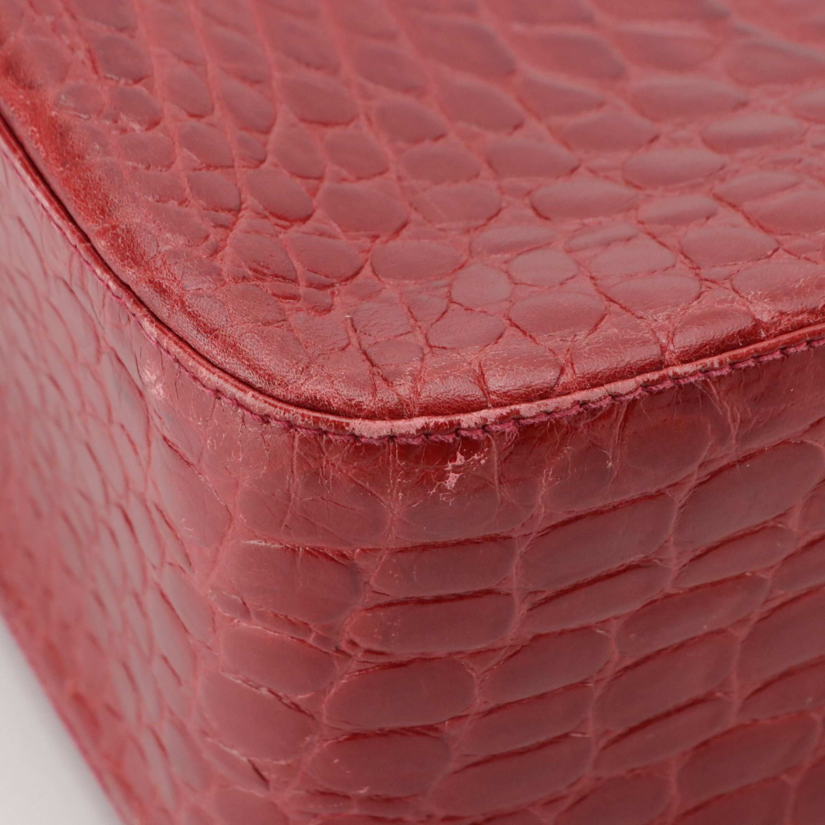 Salvatore Ferragamo Hobo Shoulder Bag in Red Crocodile Embossed Leather