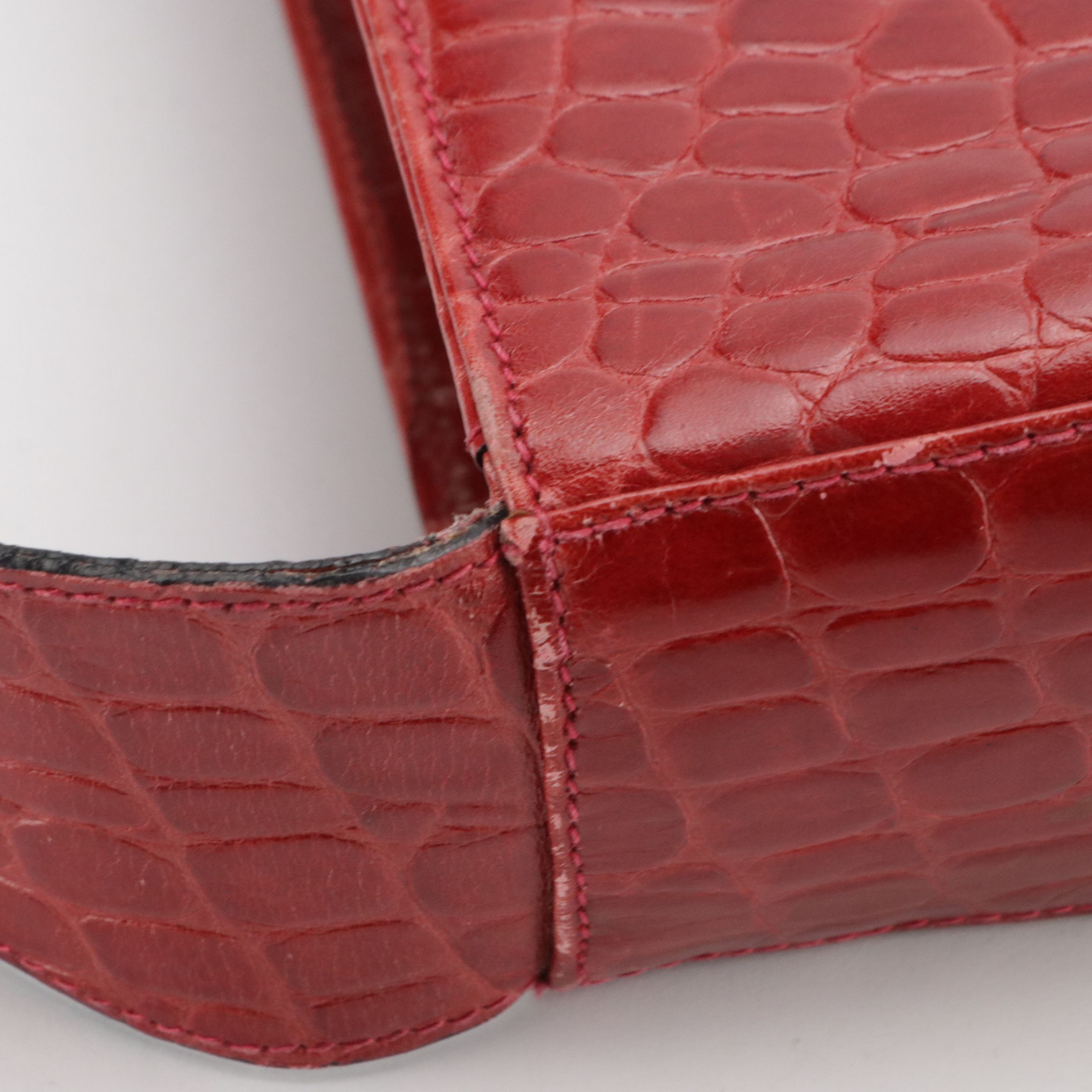 Salvatore Ferragamo Hobo Shoulder Bag in Red Crocodile Embossed Leather