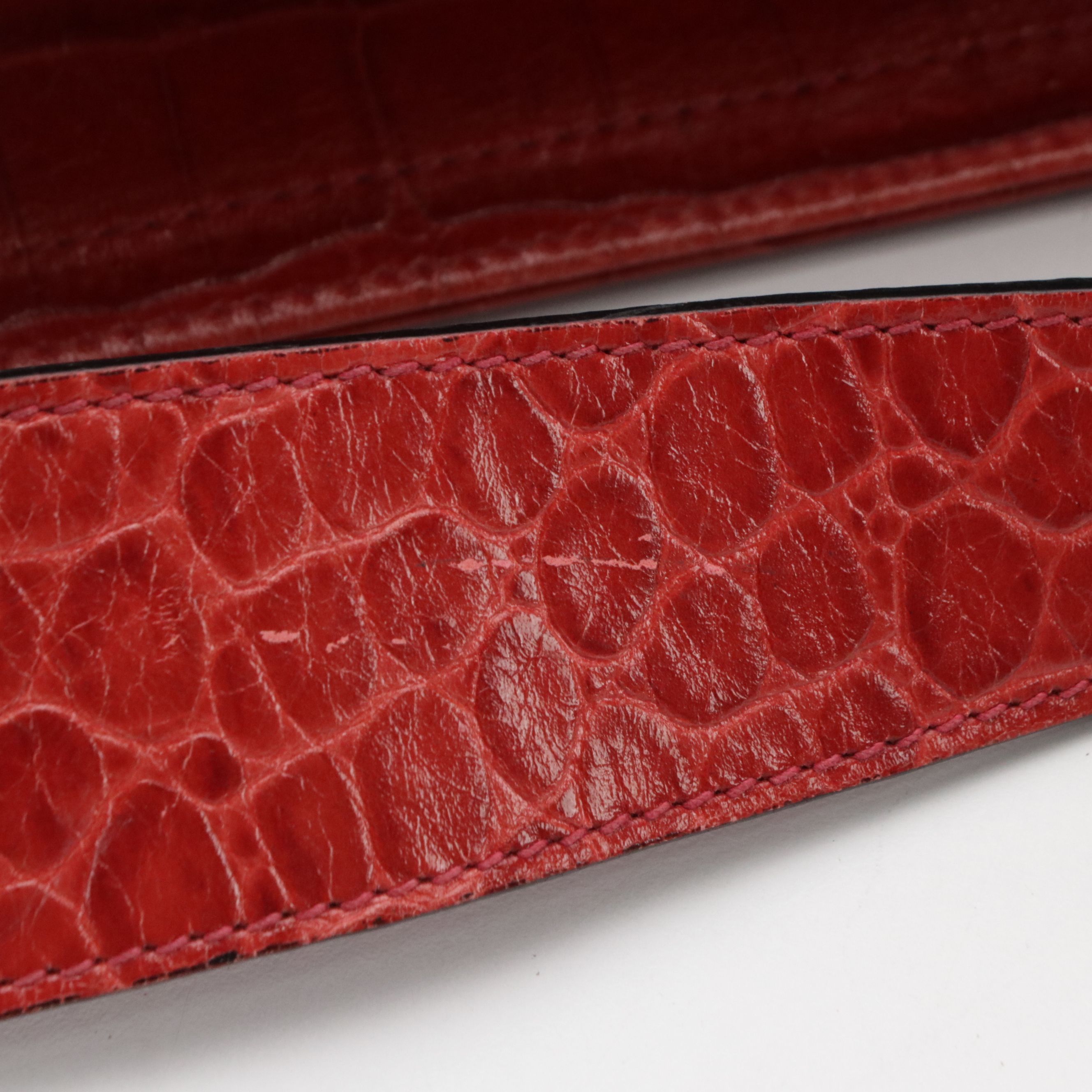 Salvatore Ferragamo Hobo Shoulder Bag in Red Crocodile Embossed Leather