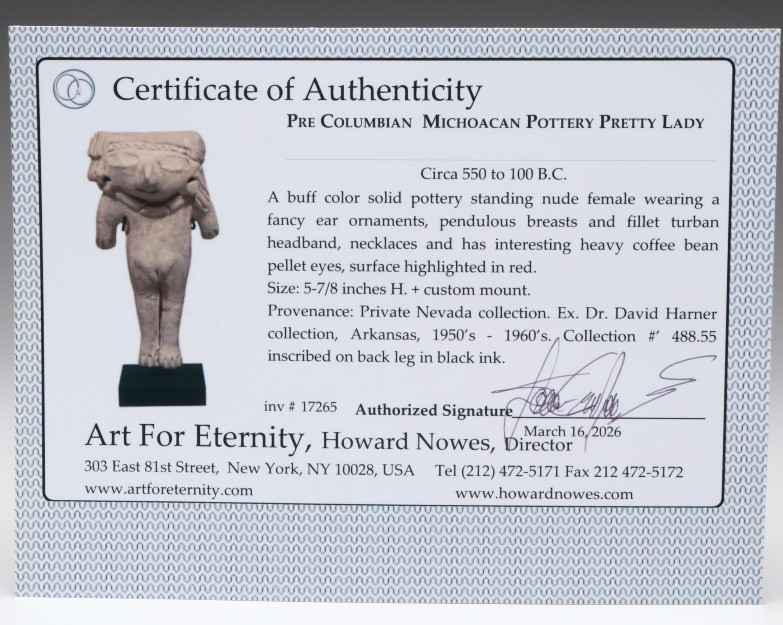 Pre-Columbian Michoacan Pottery Pretty Lady Figure, Circa 550–100 BCE