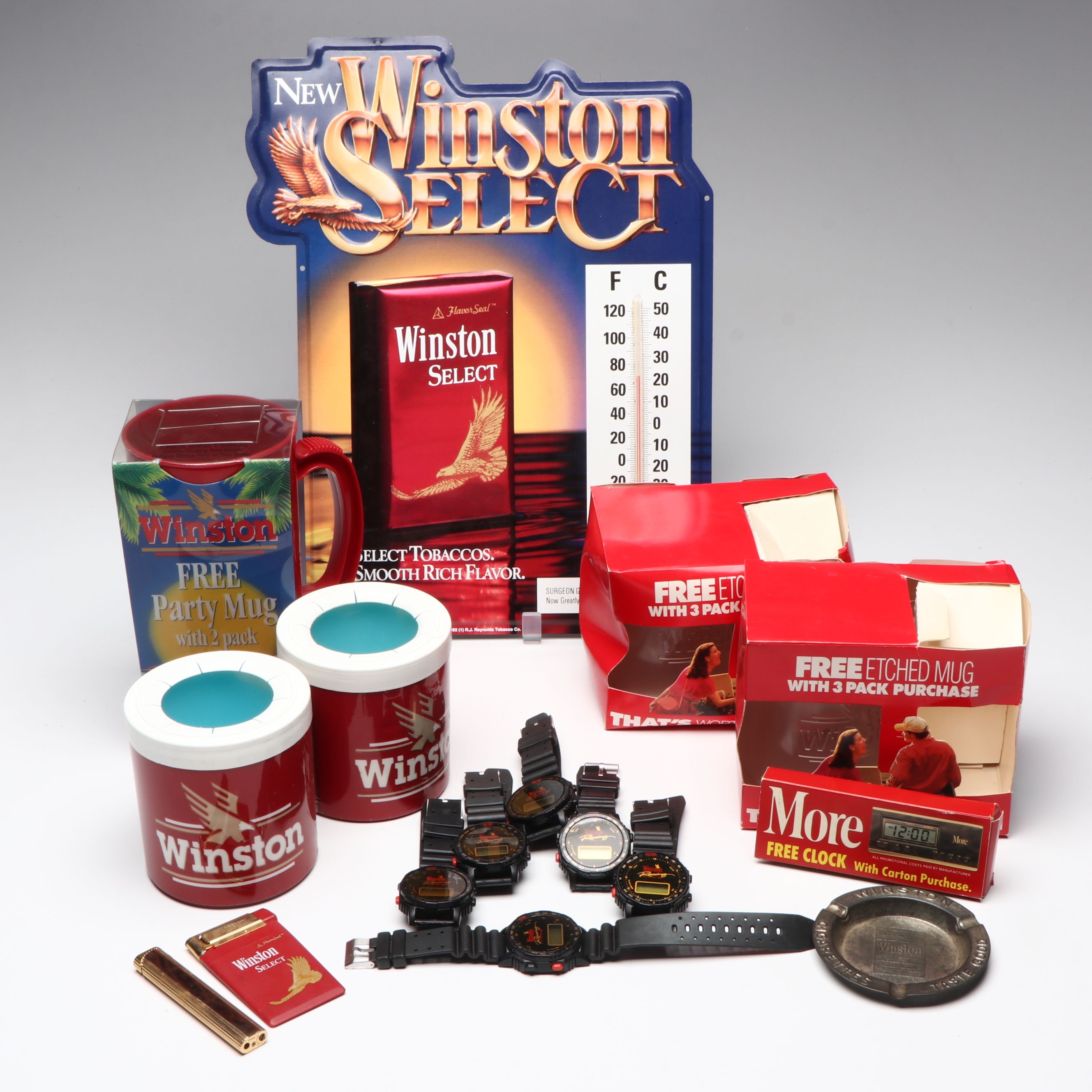 Winston Mugs, Plaque, Alarm Clock and More Vintage Advertising Memorabilia