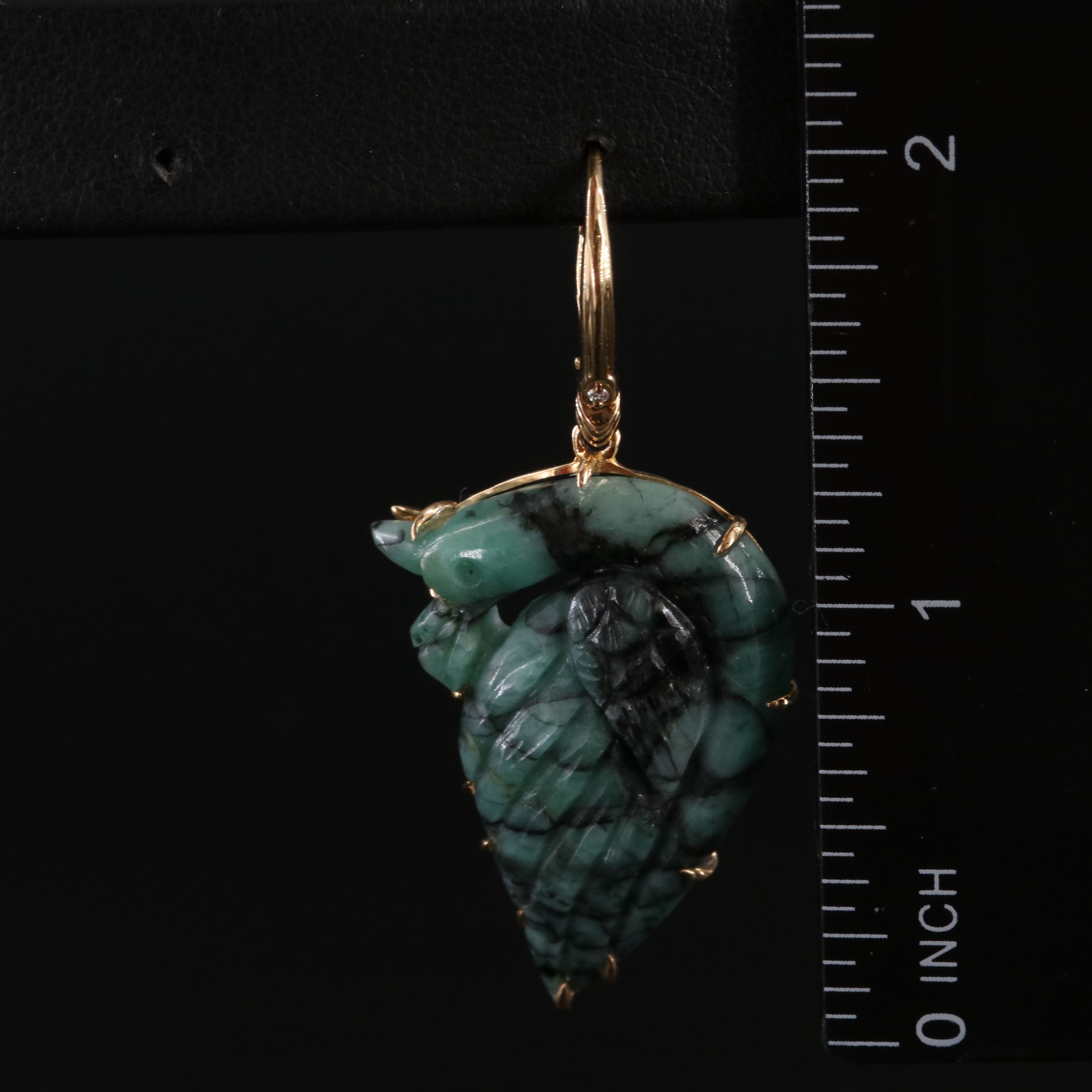 Chromia 18K Beryl and Diamond Carved Peacock Earrings