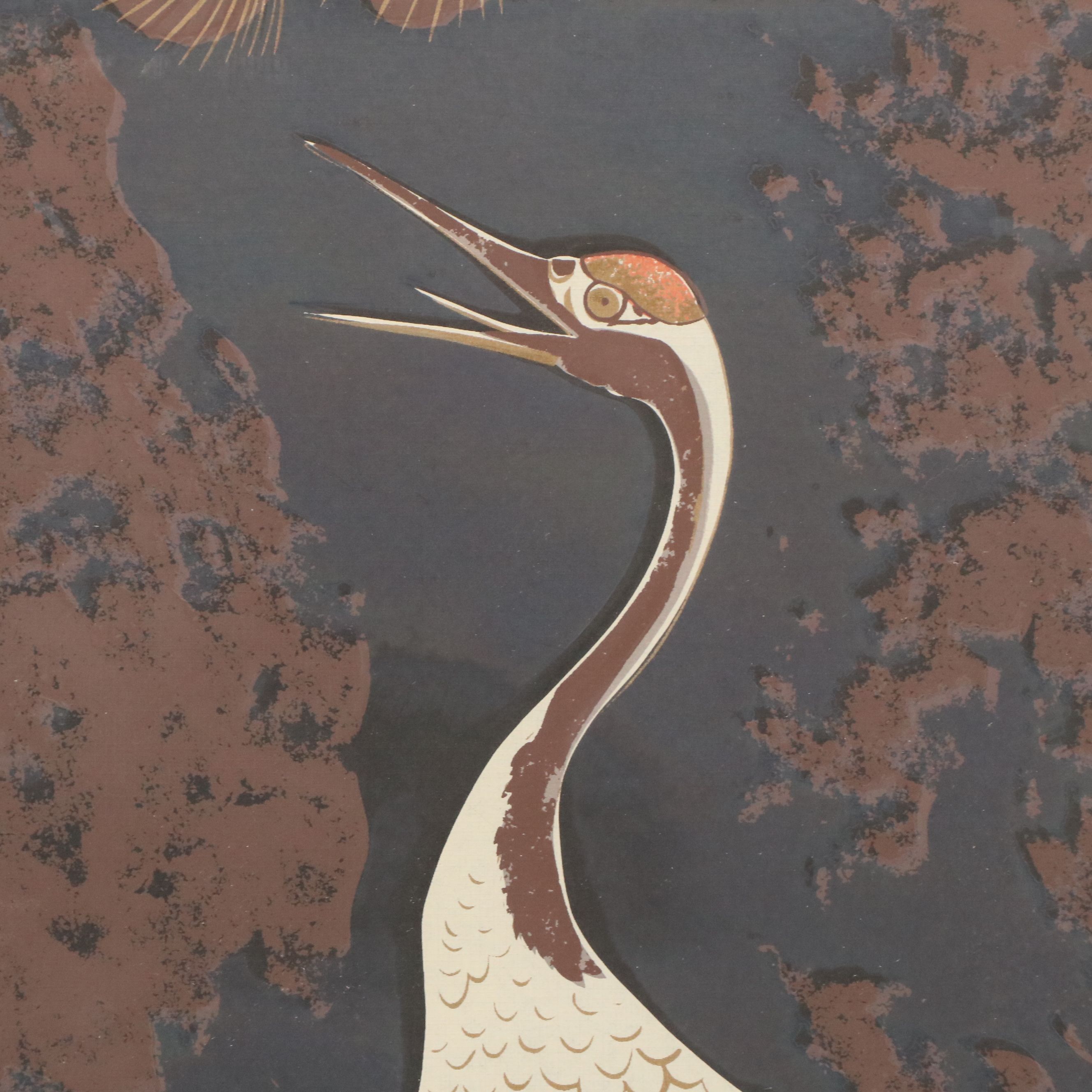 East Asian Style Serigraph of Two Herons Attributed to Charles Clifton