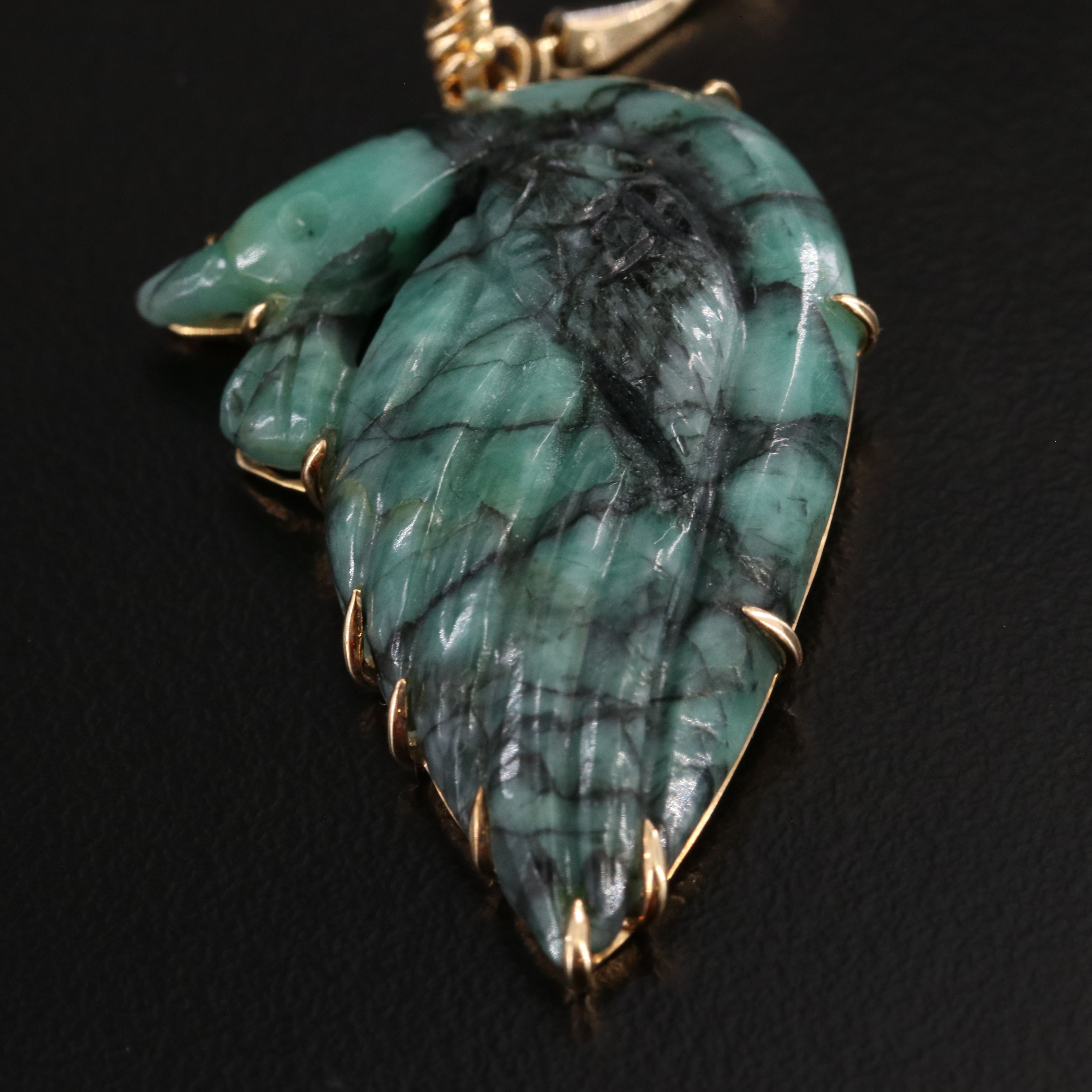 Chromia 18K Beryl and Diamond Carved Peacock Earrings