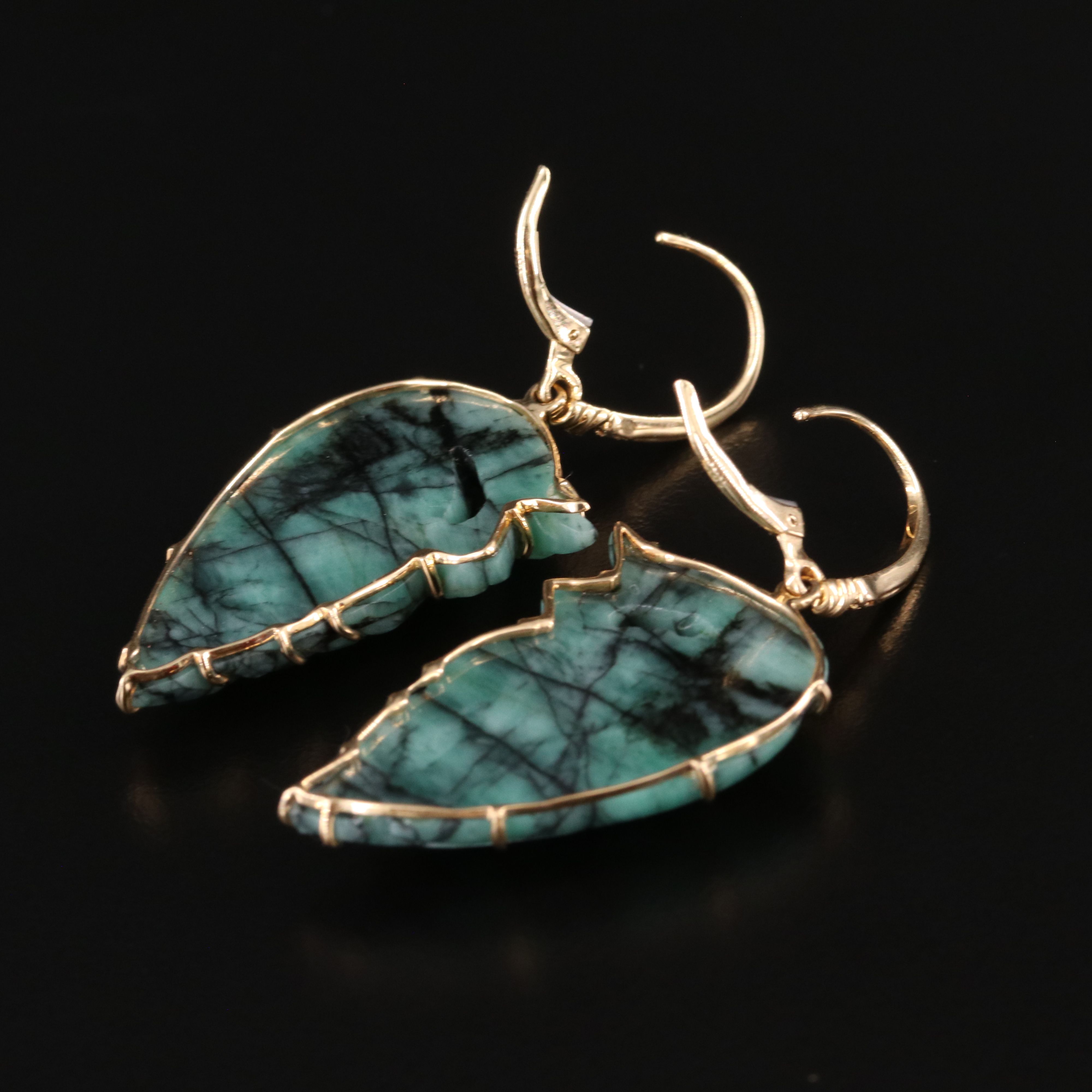 Chromia 18K Beryl and Diamond Carved Peacock Earrings