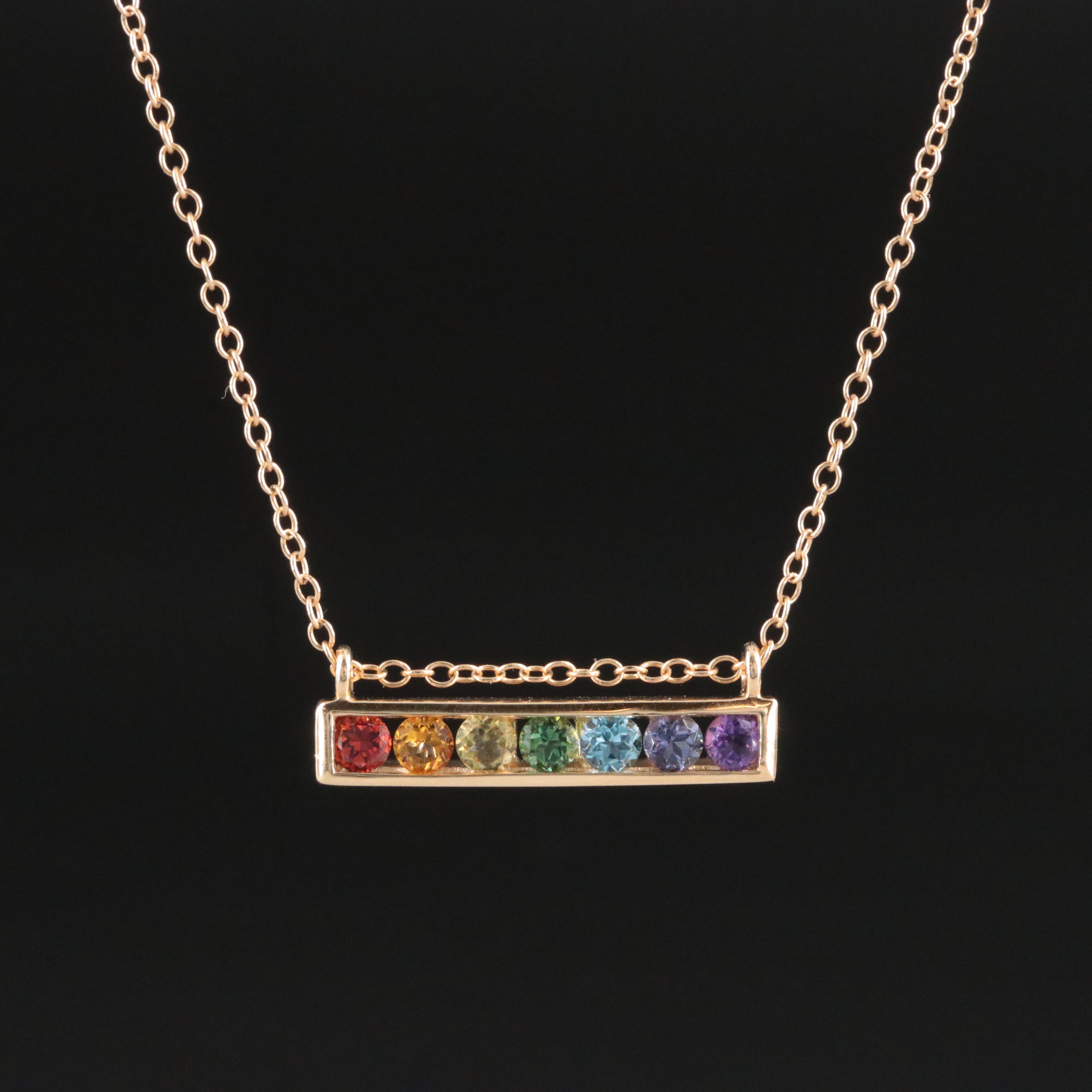 14K Gemstone Bar Pendant Necklace