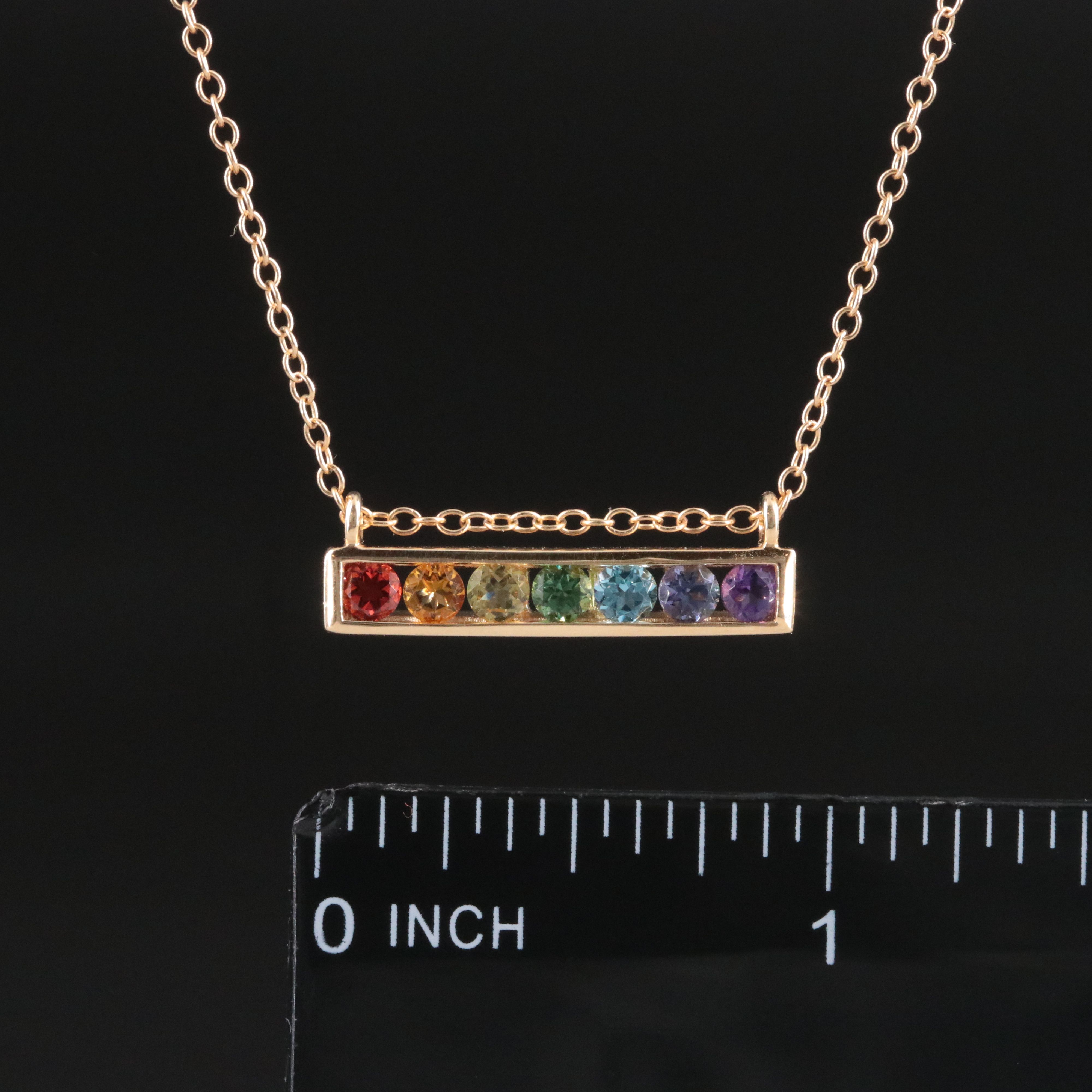 14K Gemstone Bar Pendant Necklace