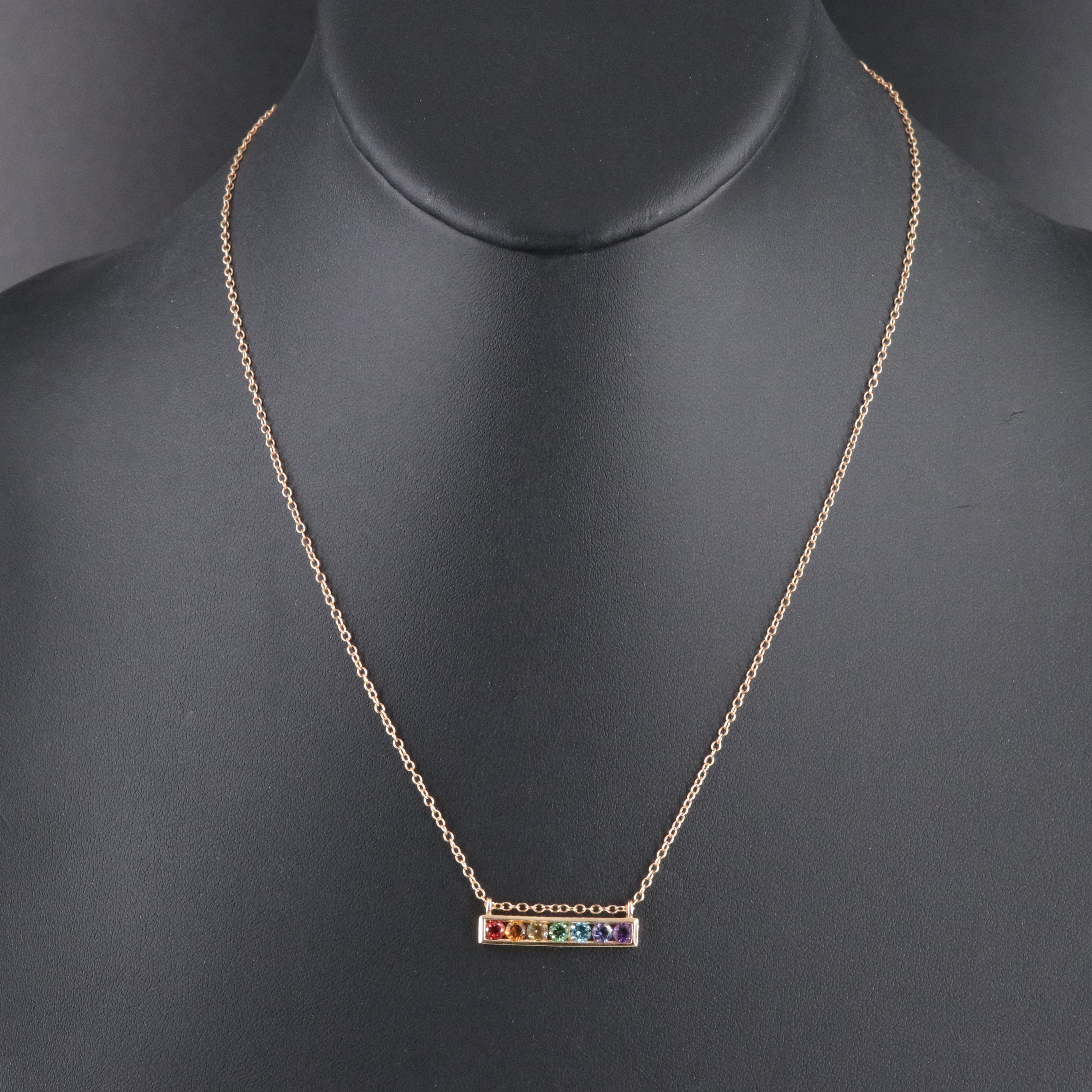 14K Gemstone Bar Pendant Necklace