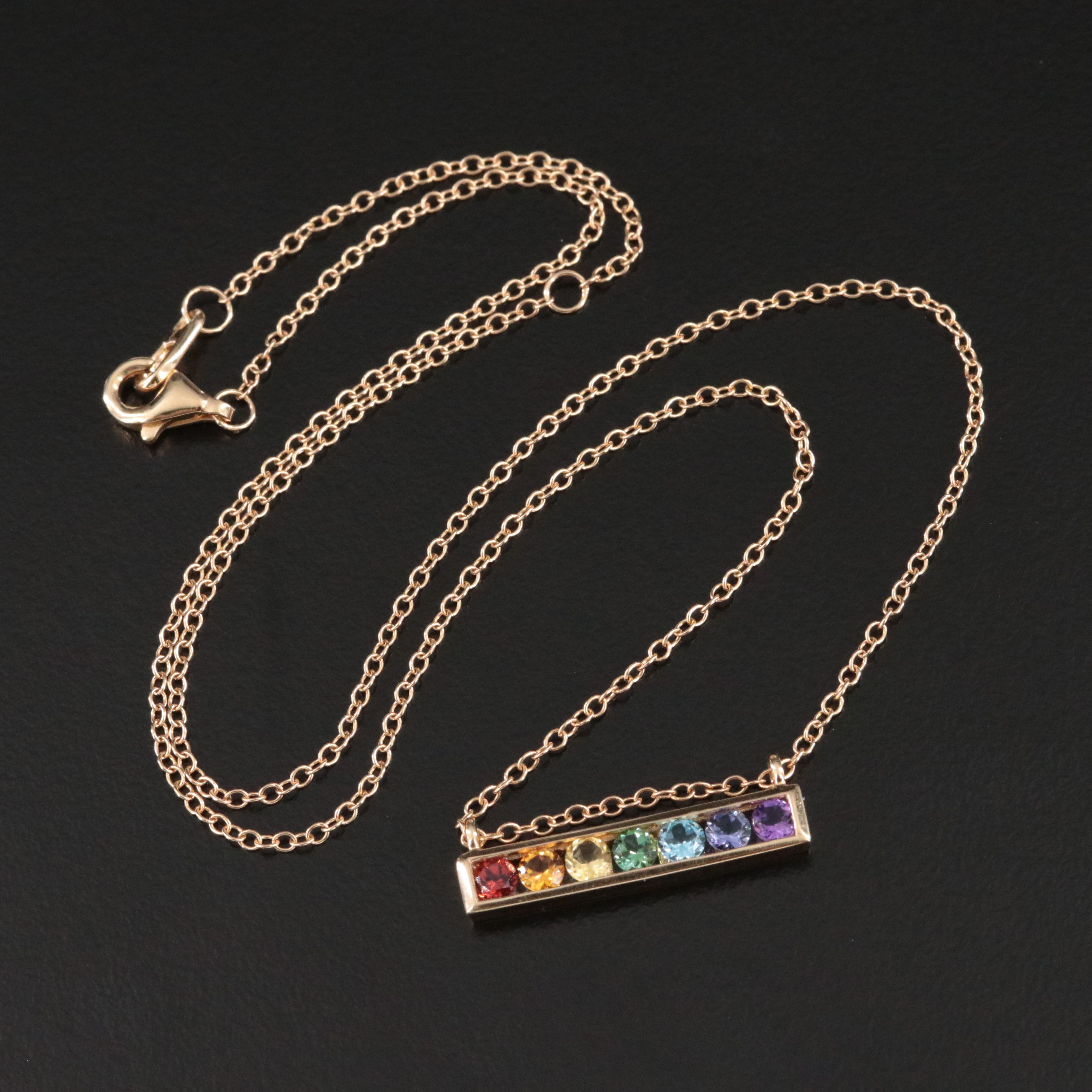 14K Gemstone Bar Pendant Necklace