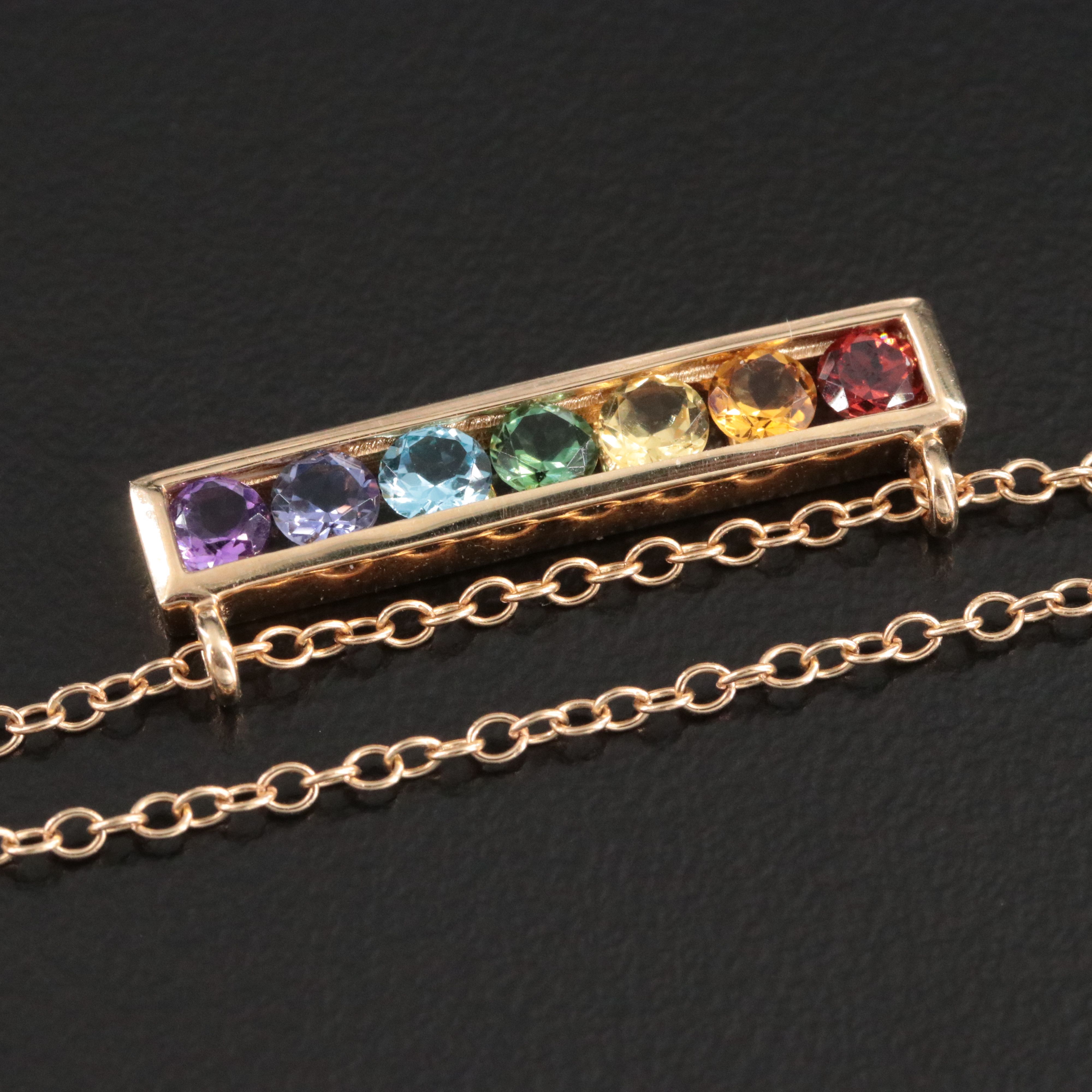 14K Gemstone Bar Pendant Necklace