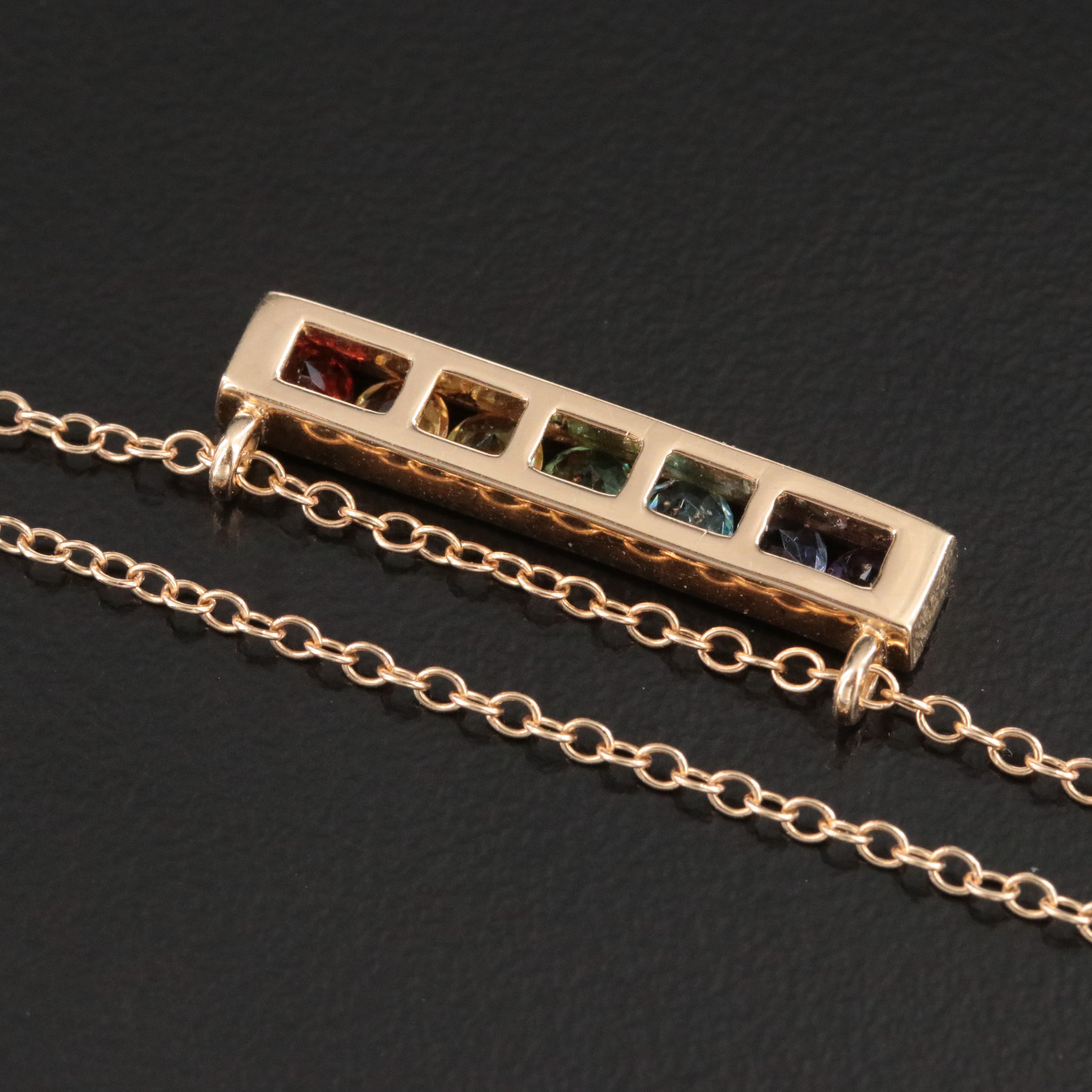 14K Gemstone Bar Pendant Necklace