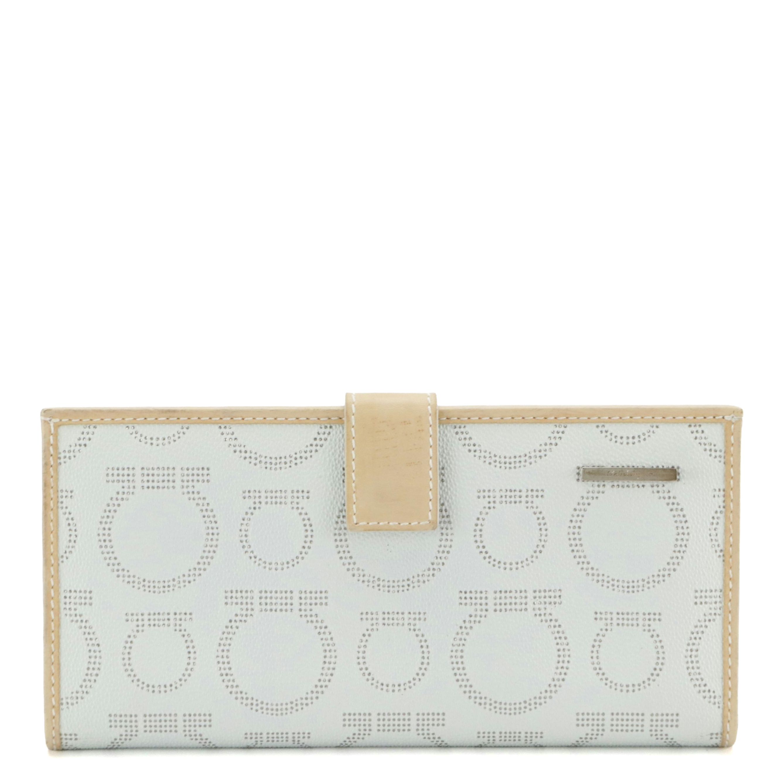 Salvatore Ferragamo Light Blue and Silver Gancini Pattern Long Bifold Wallet