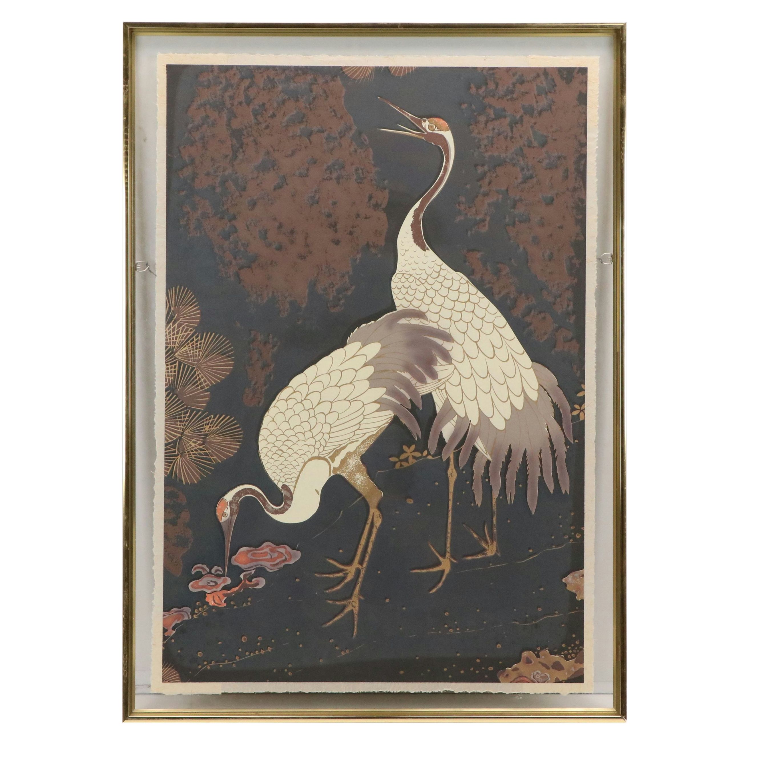 East Asian Style Serigraph of Two Herons Attributed to Charles Clifton