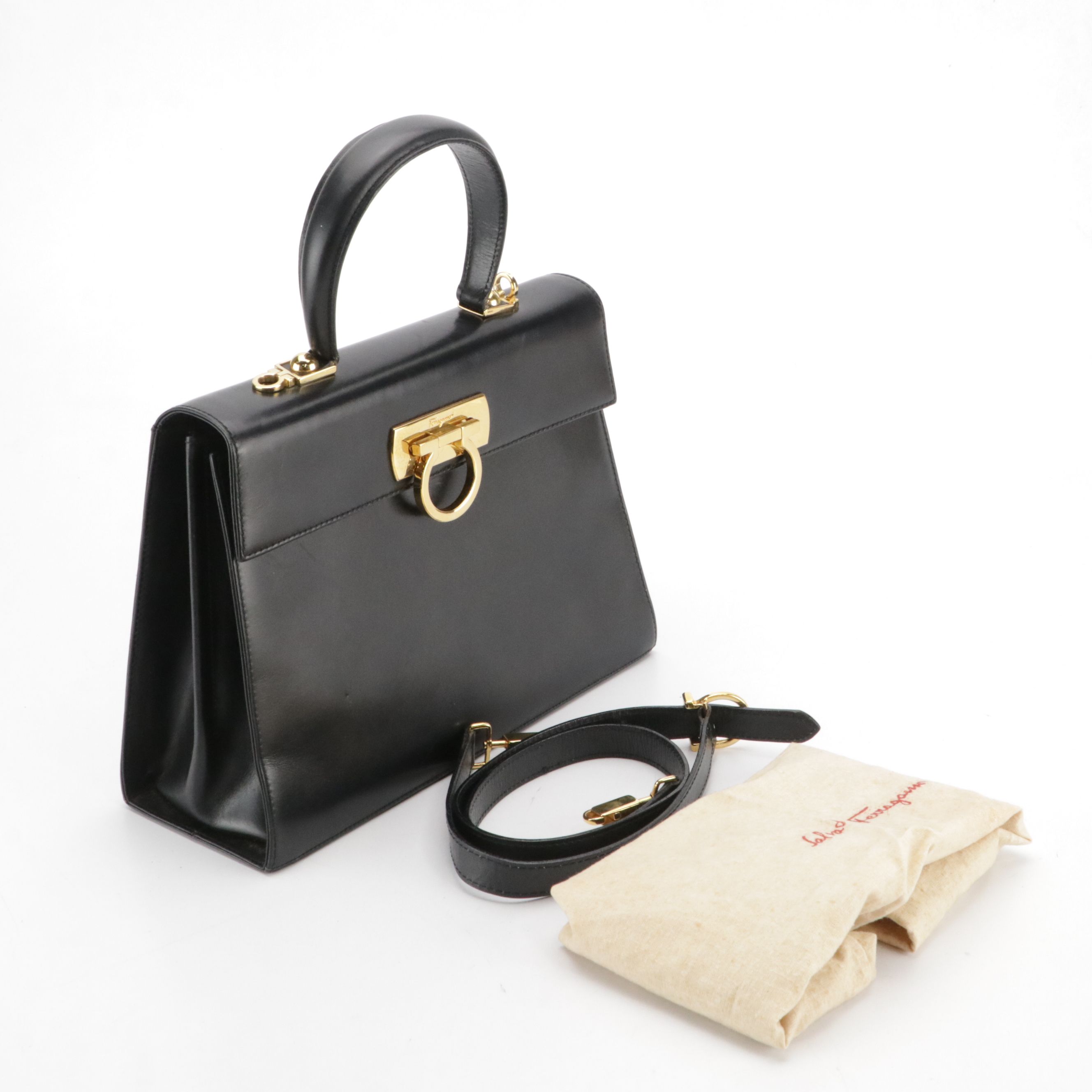 Salvatore Ferragamo Gancini Top Handle Two-Way Bag in Leather