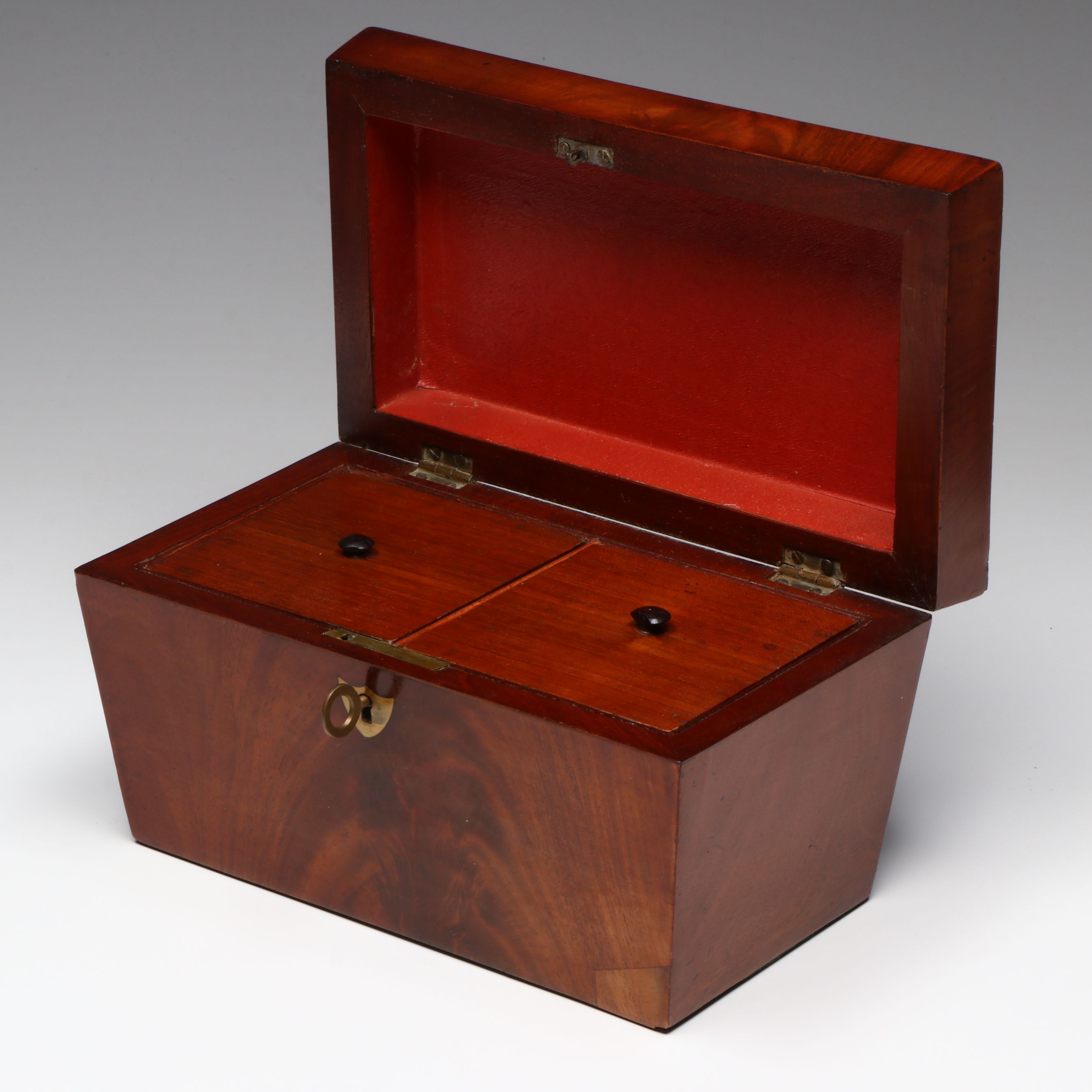 English Regency Mahogany Sarcophagus Form Tea Caddy, Early to Mid-19th C.