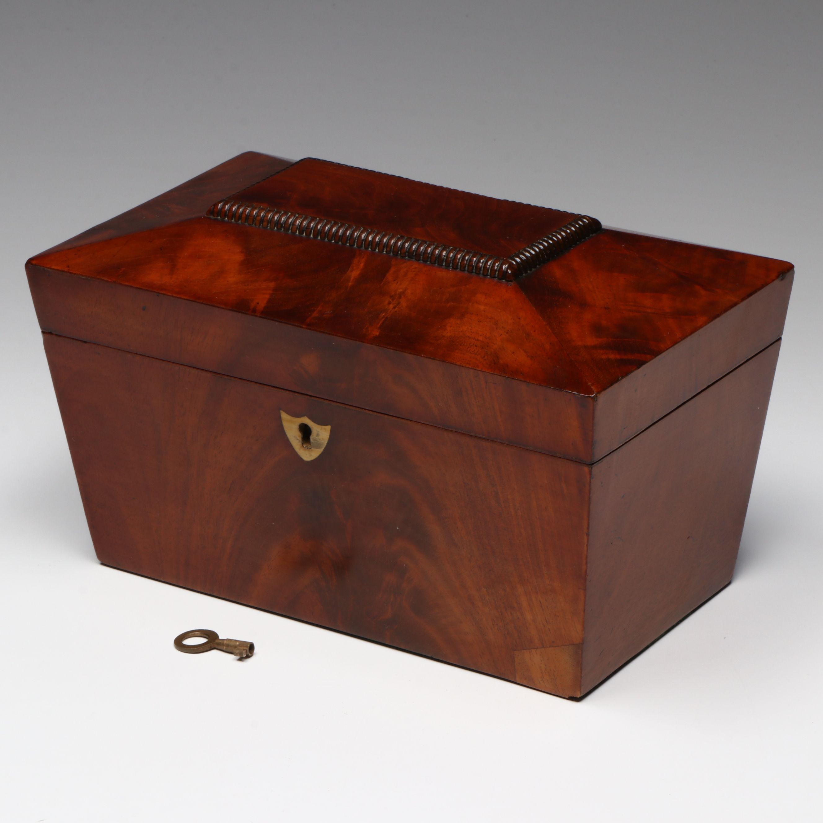 English Regency Mahogany Sarcophagus Form Tea Caddy, Early to Mid-19th C.