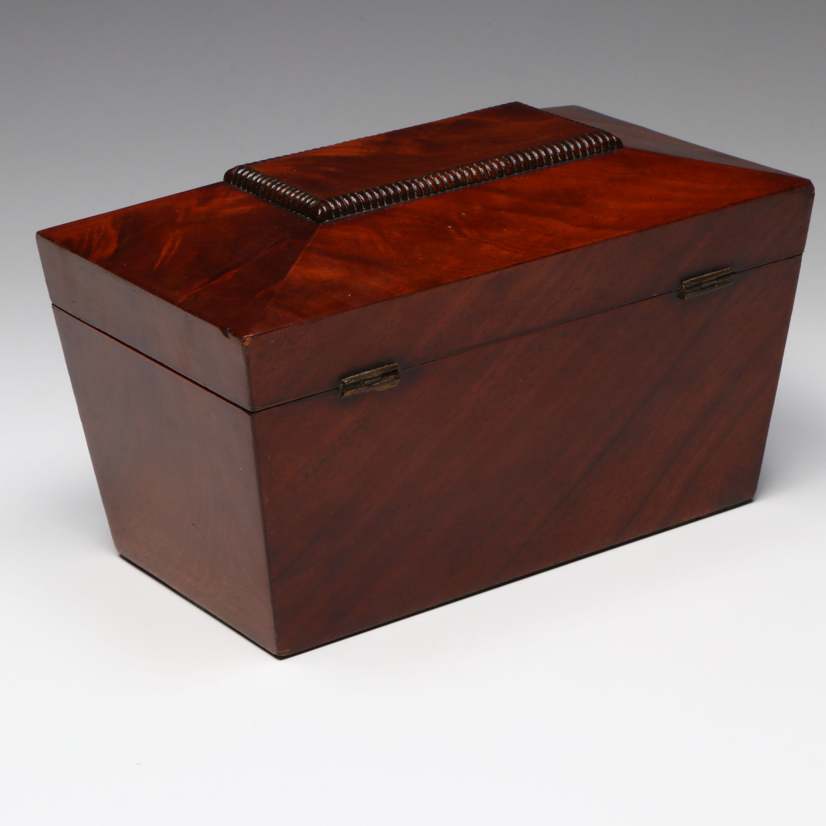 English Regency Mahogany Sarcophagus Form Tea Caddy, Early to Mid-19th C.