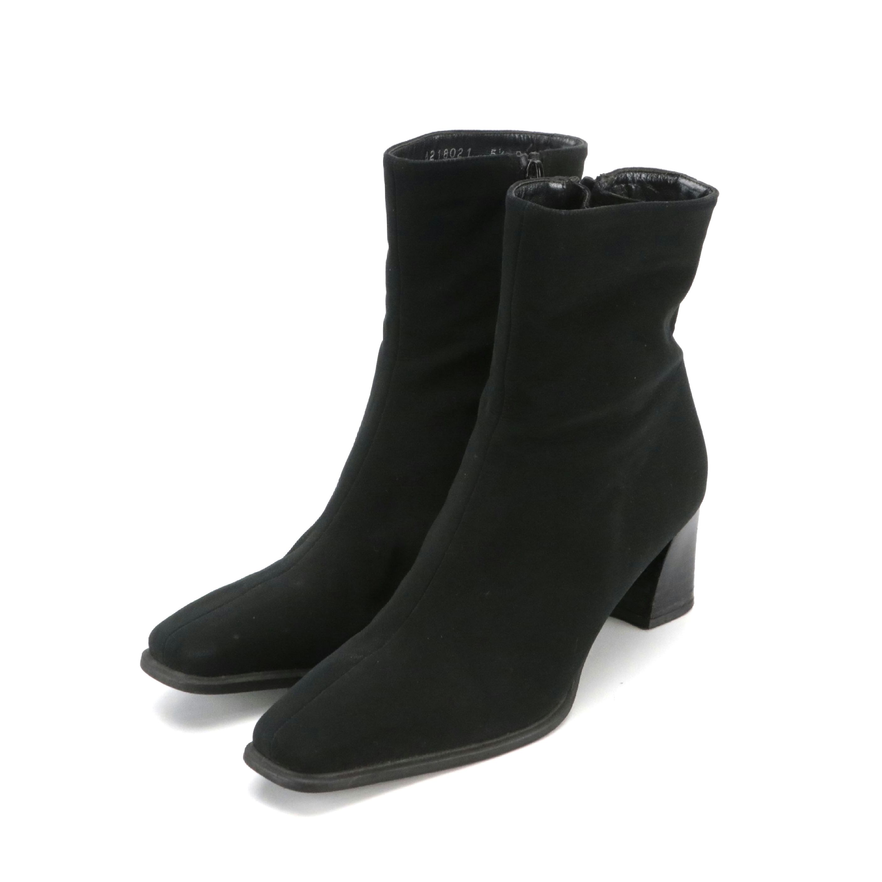 Stuart Weitzman Black Textile Ankle Zip Boots with Block Heel