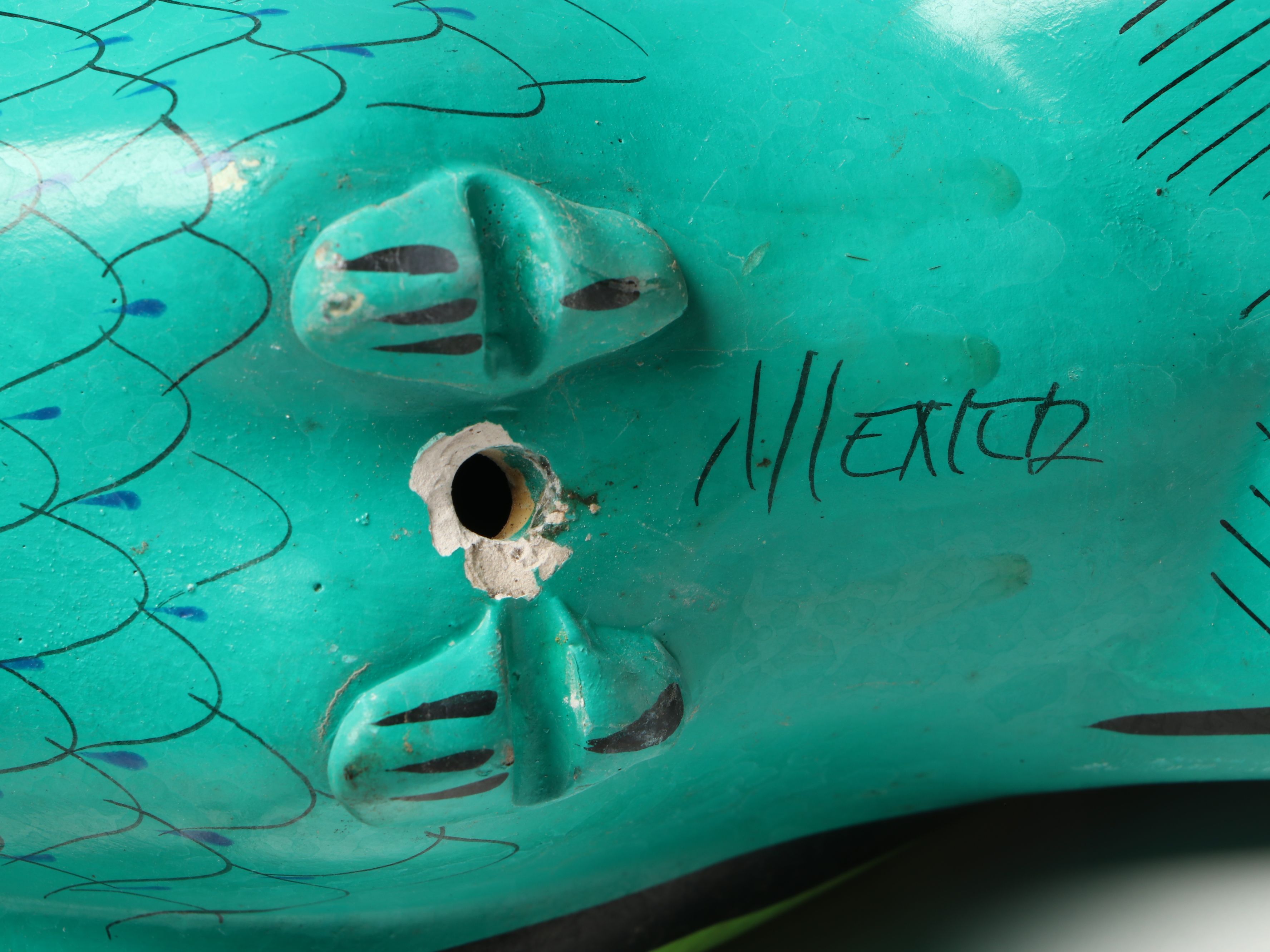 Mexican Hand-Painted Ceramic Parrot with Hanging Metal Perch