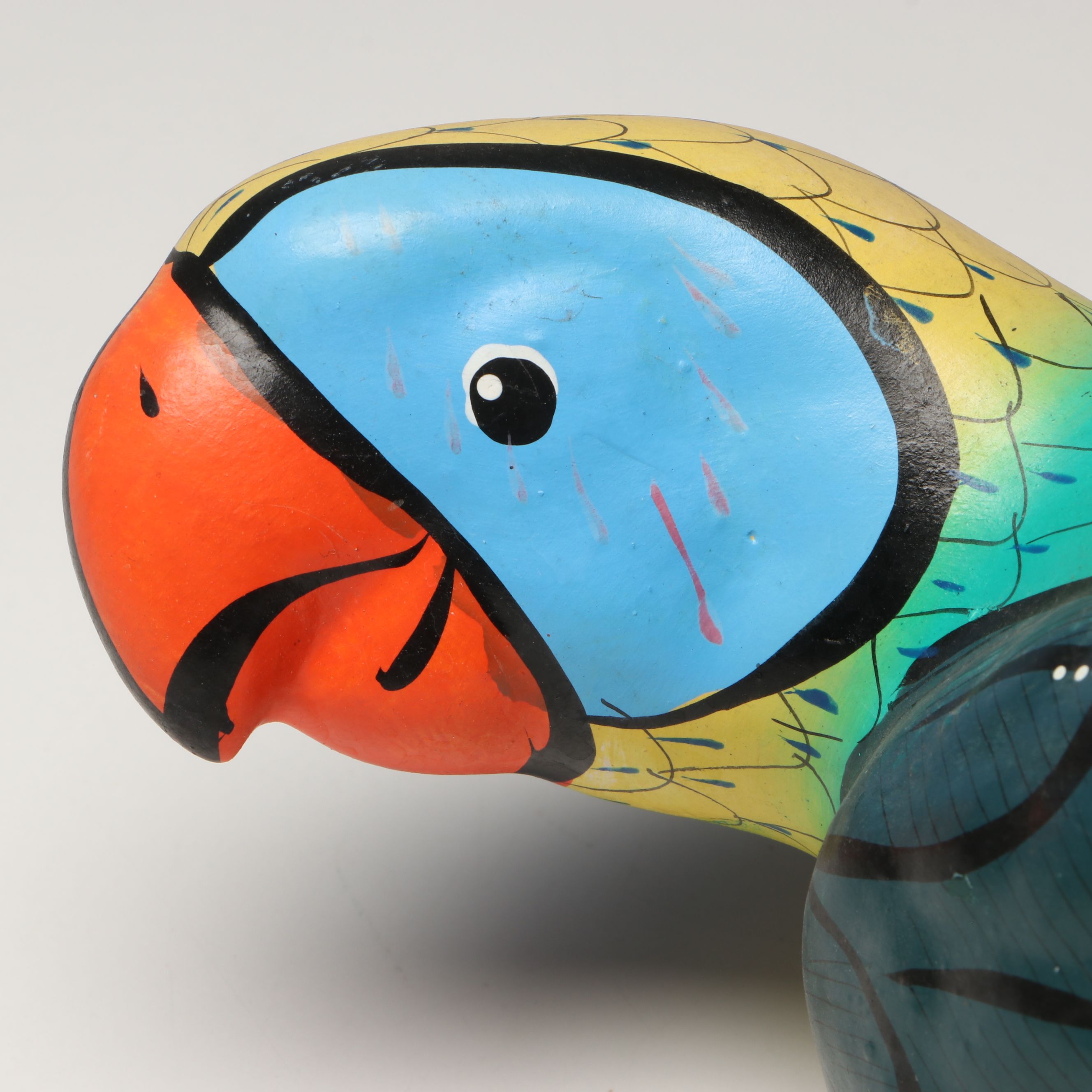 Mexican Hand-Painted Ceramic Parrot with Hanging Metal Perch