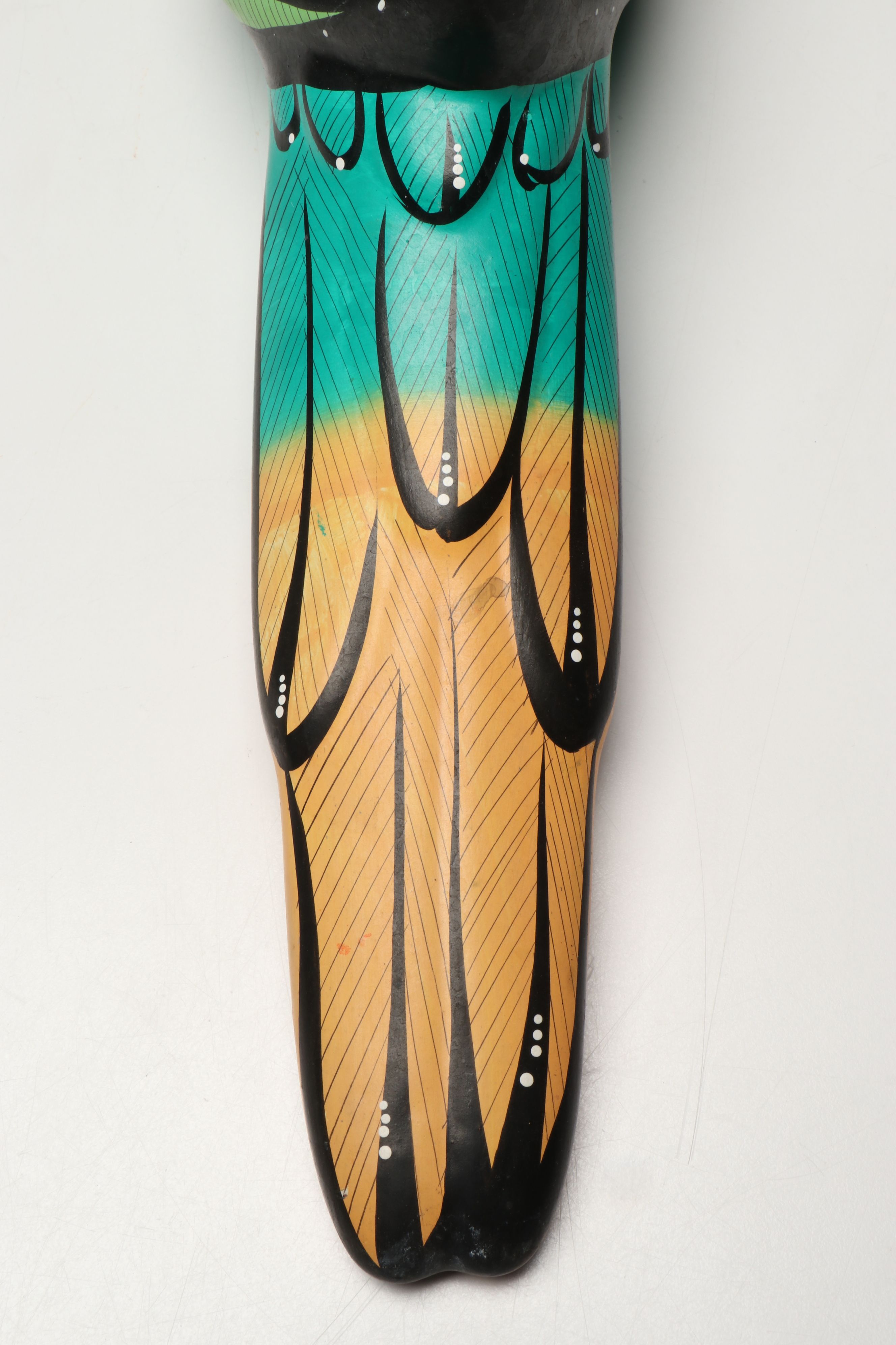 Mexican Hand-Painted Ceramic Parrot with Hanging Metal Perch