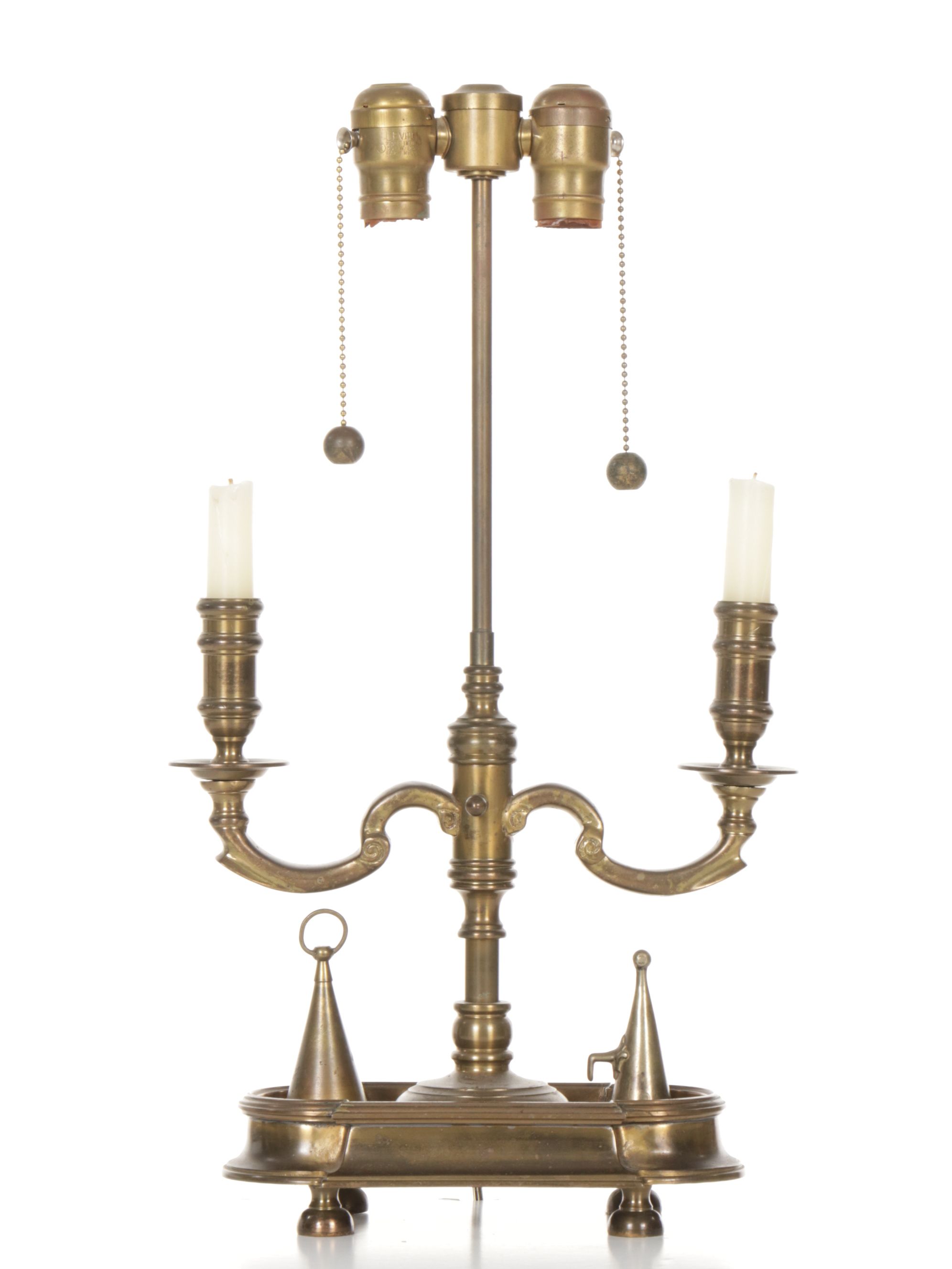 Brass Two-Arm Bouillotte Table Lamp, Mid-20th Century