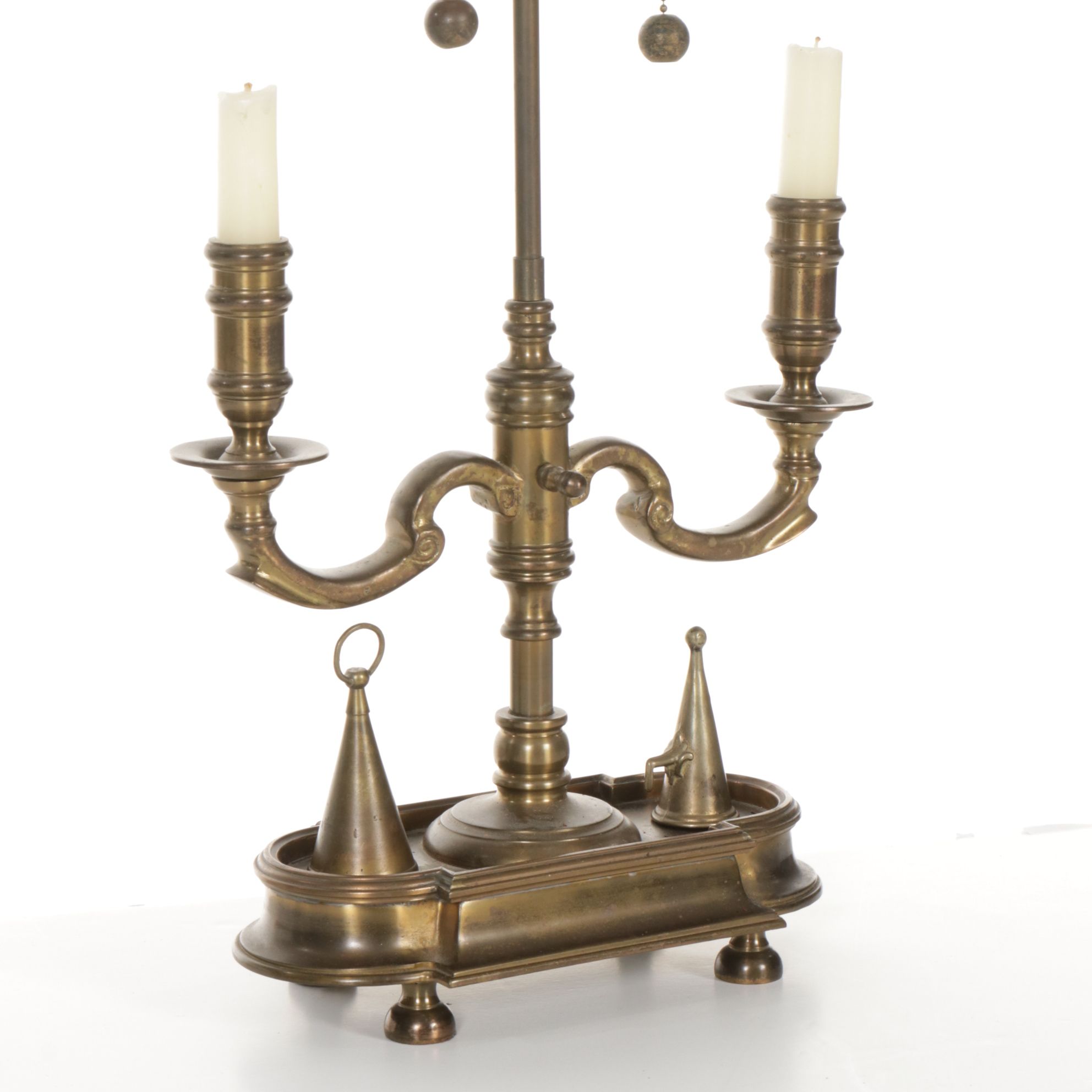 Brass Two-Arm Bouillotte Table Lamp, Mid-20th Century