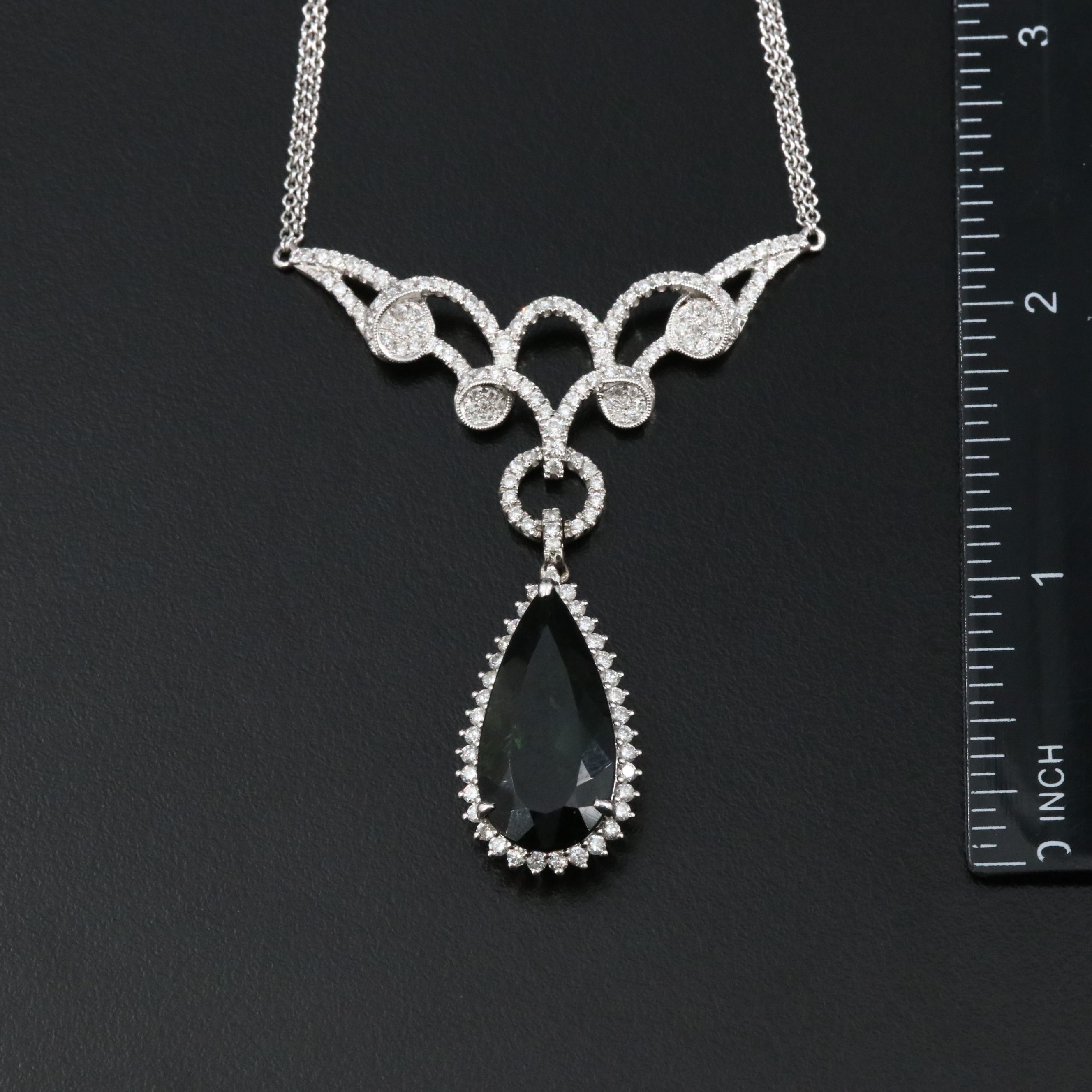 14K 20.48 CT Green Tourmaline and 1.60 CTW Diamond Lavalier Necklace