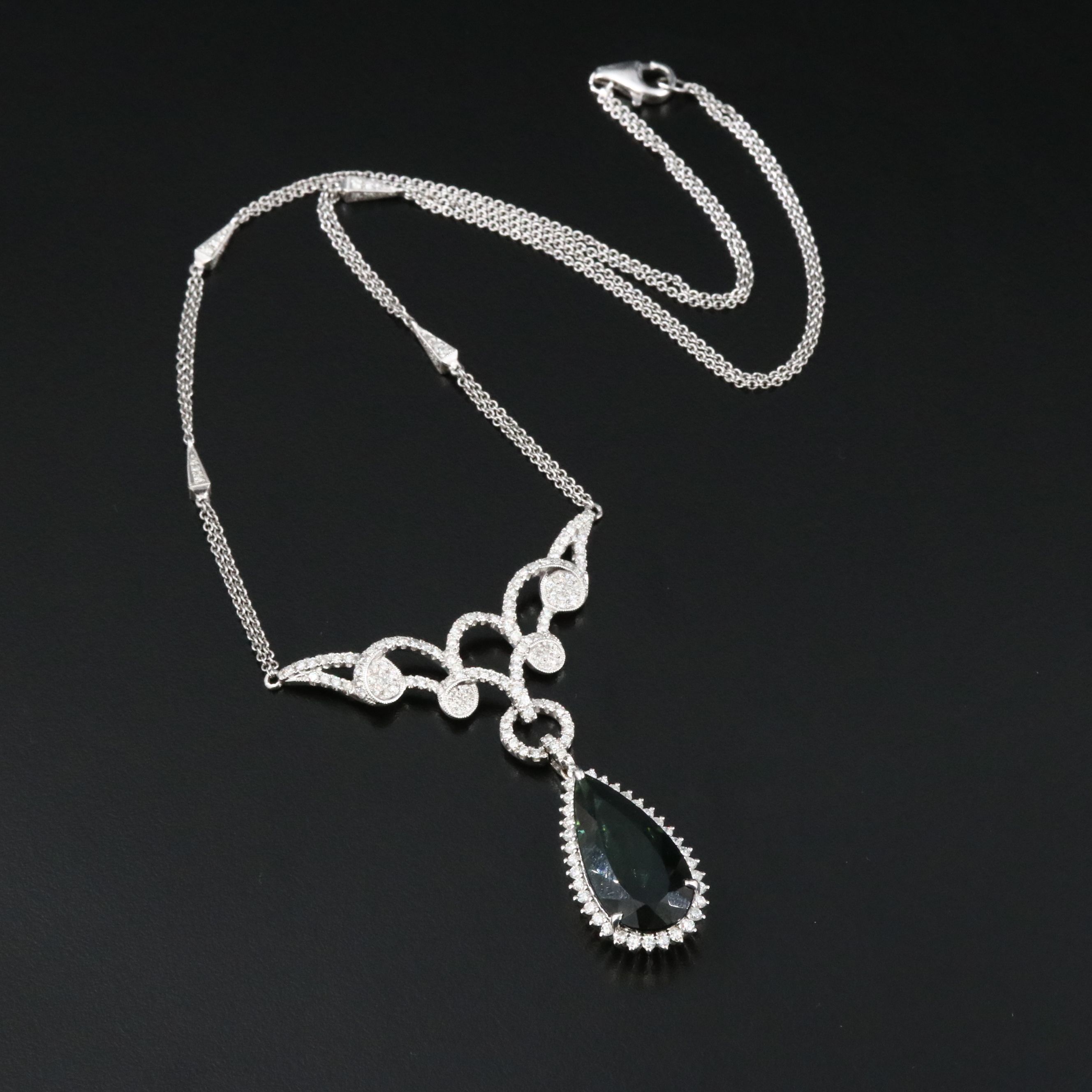 14K 20.48 CT Green Tourmaline and 1.60 CTW Diamond Lavalier Necklace