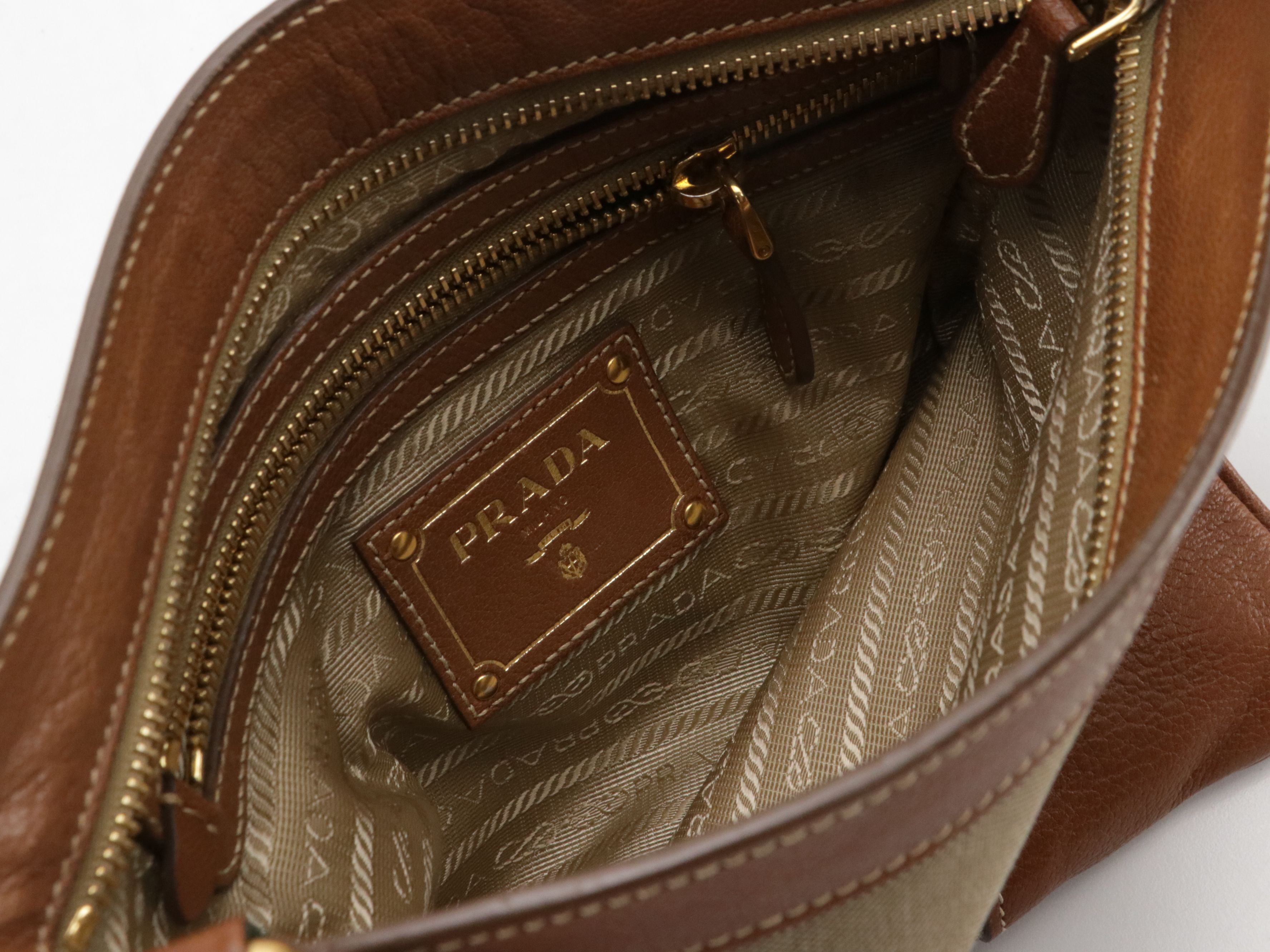 Prada Beige Canapa Logo Jacquard Canvas and Leather Crossbody Bag