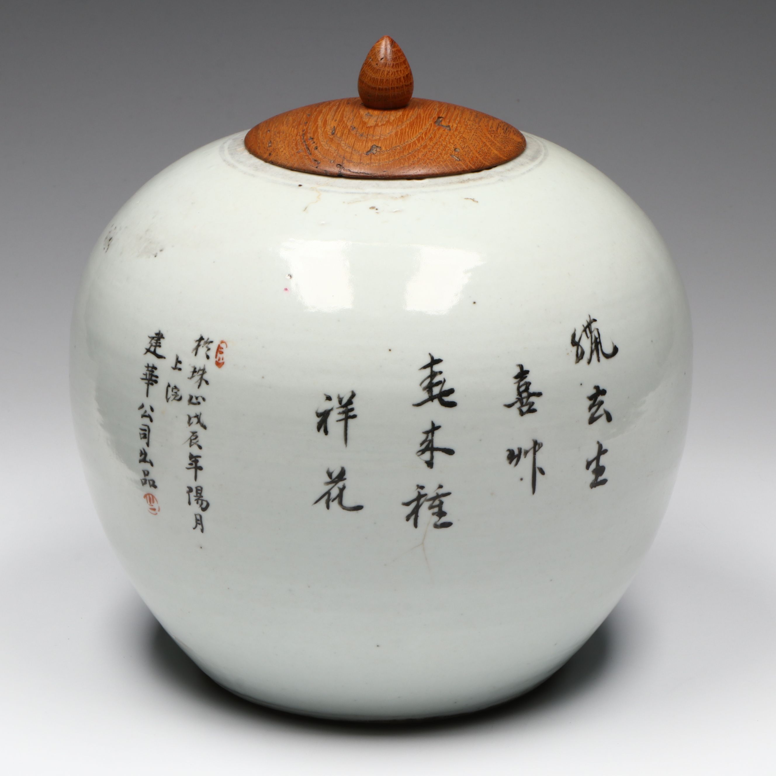 Chinese Republic Period Hand-Painted Peacock Ginger Jar, Mid-20th C.