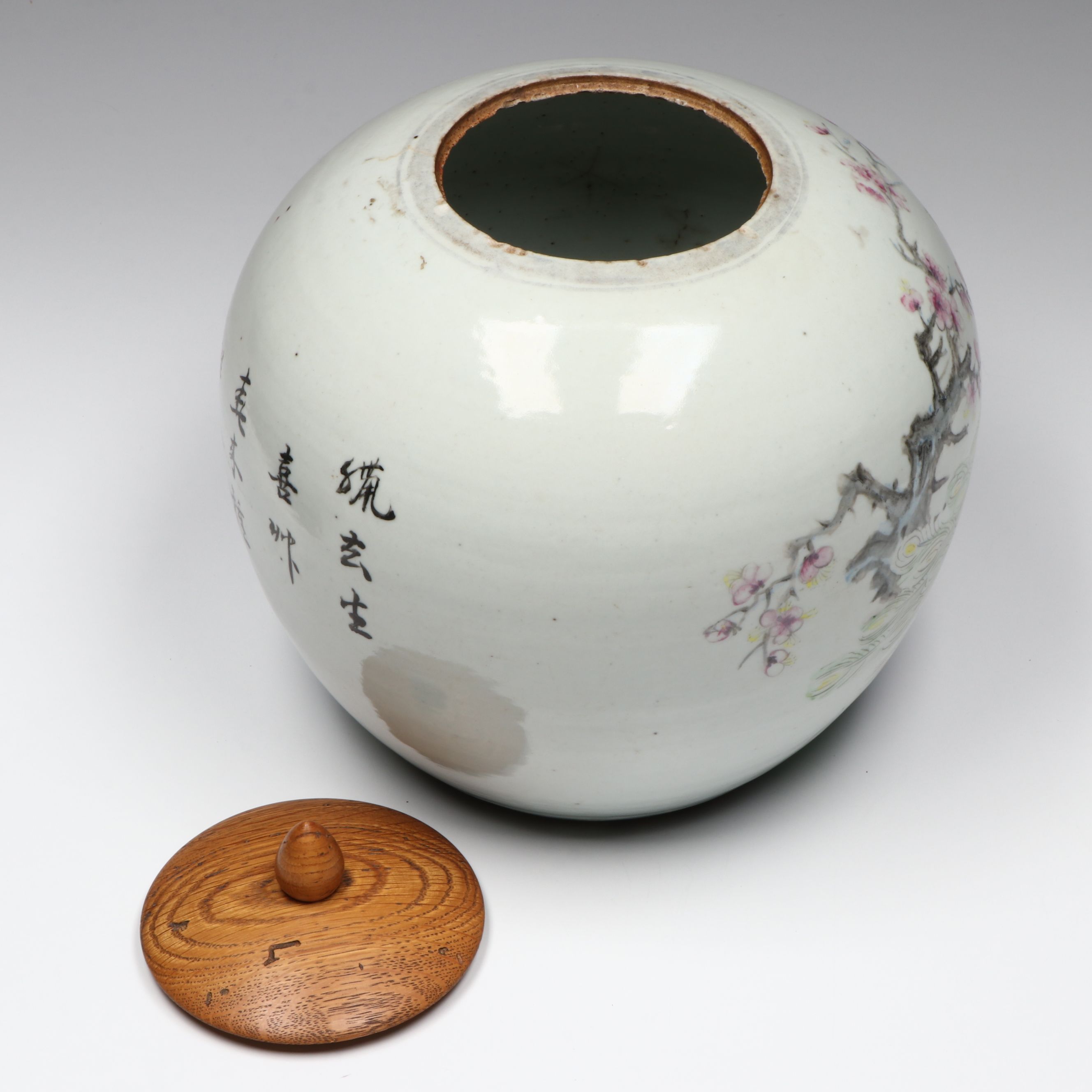 Chinese Republic Period Hand-Painted Peacock Ginger Jar, Mid-20th C.