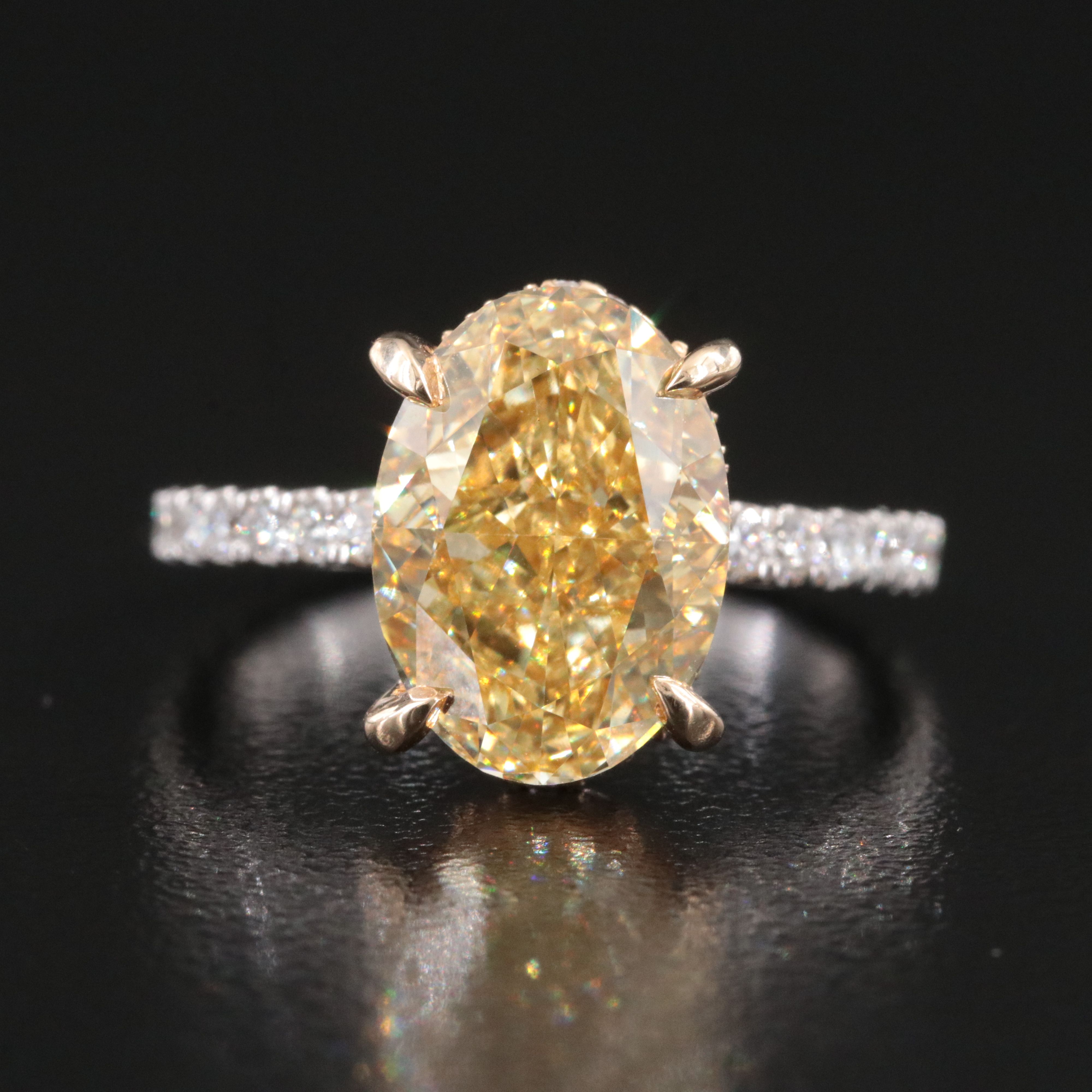 14K 5.15 CTW Lab Grown Diamond Ring with Fancy Yellow Center
