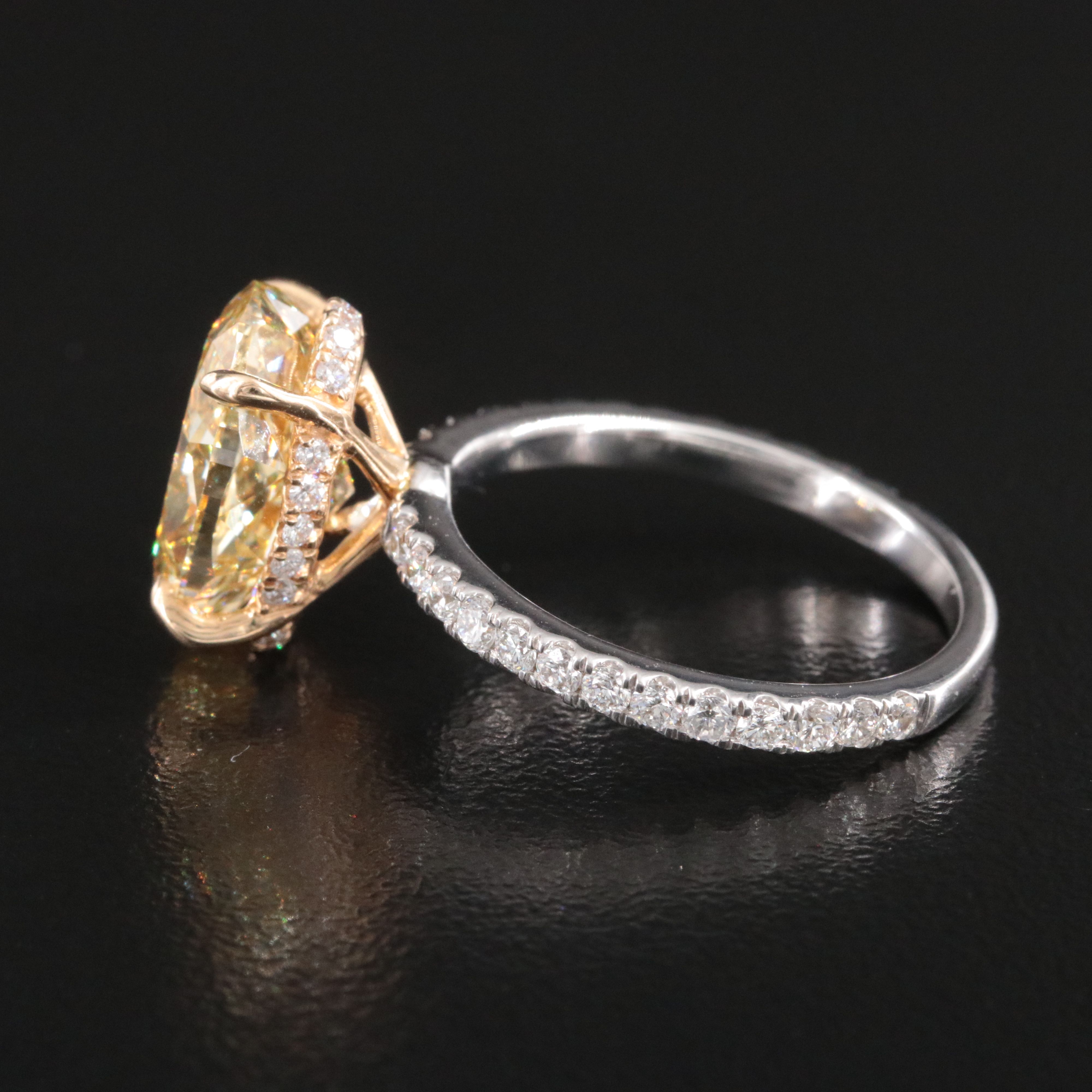 14K 5.15 CTW Lab Grown Diamond Ring with Fancy Yellow Center