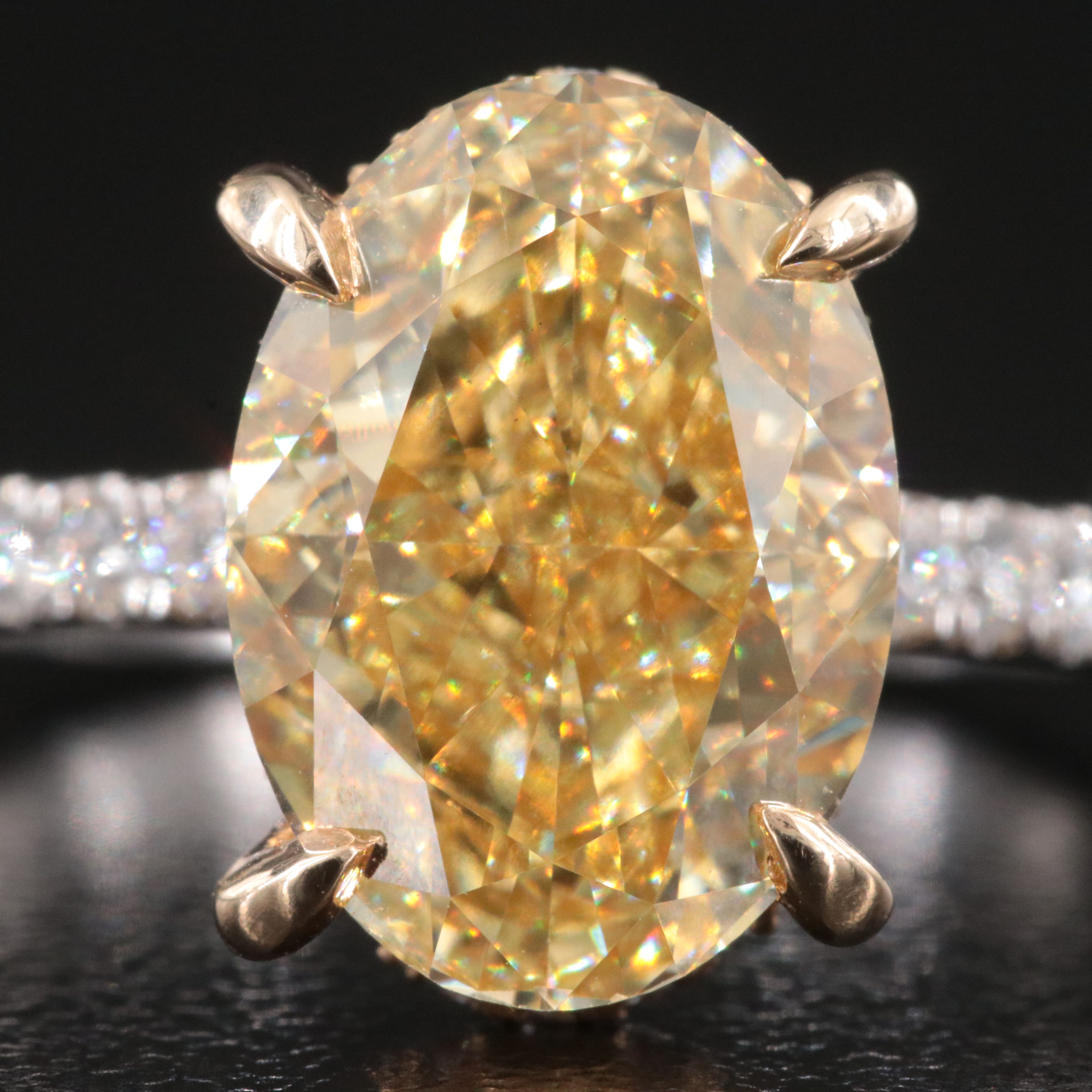 14K 5.15 CTW Lab Grown Diamond Ring with Fancy Yellow Center