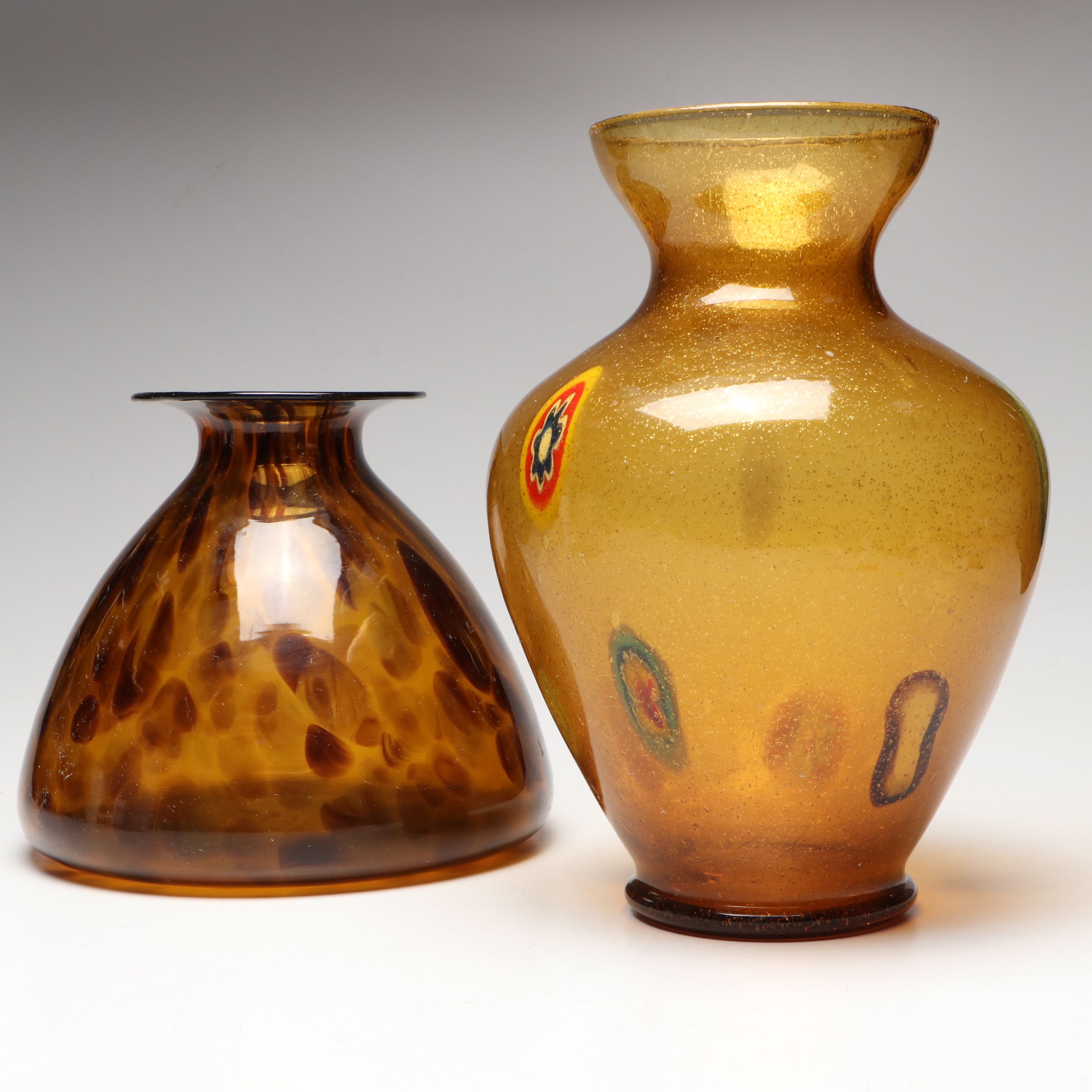 Azzurra Tortoise Shell and Guido Ferro Murano Blown Art Glass Vases